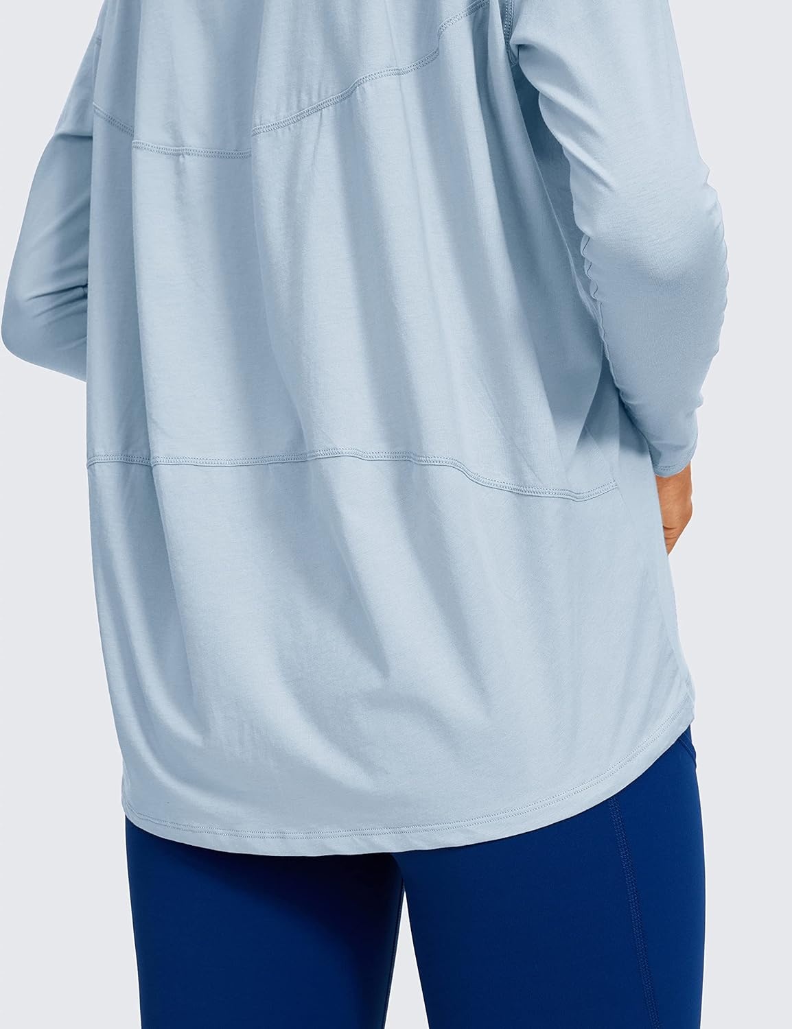 image:imageCRZ YOGA Pima Cotton Boat Neck Long Sleeve Shirts for Women Workout Athletic Yoga Casual Tops Loose Fit Fall TShirtsBlue Linen