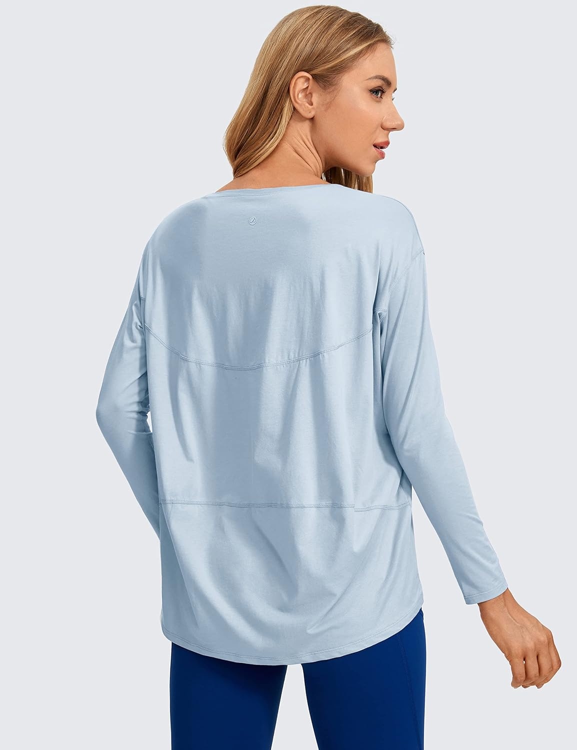 image:imageCRZ YOGA Pima Cotton Boat Neck Long Sleeve Shirts for Women Workout Athletic Yoga Casual Tops Loose Fit Fall TShirtsBlue Linen