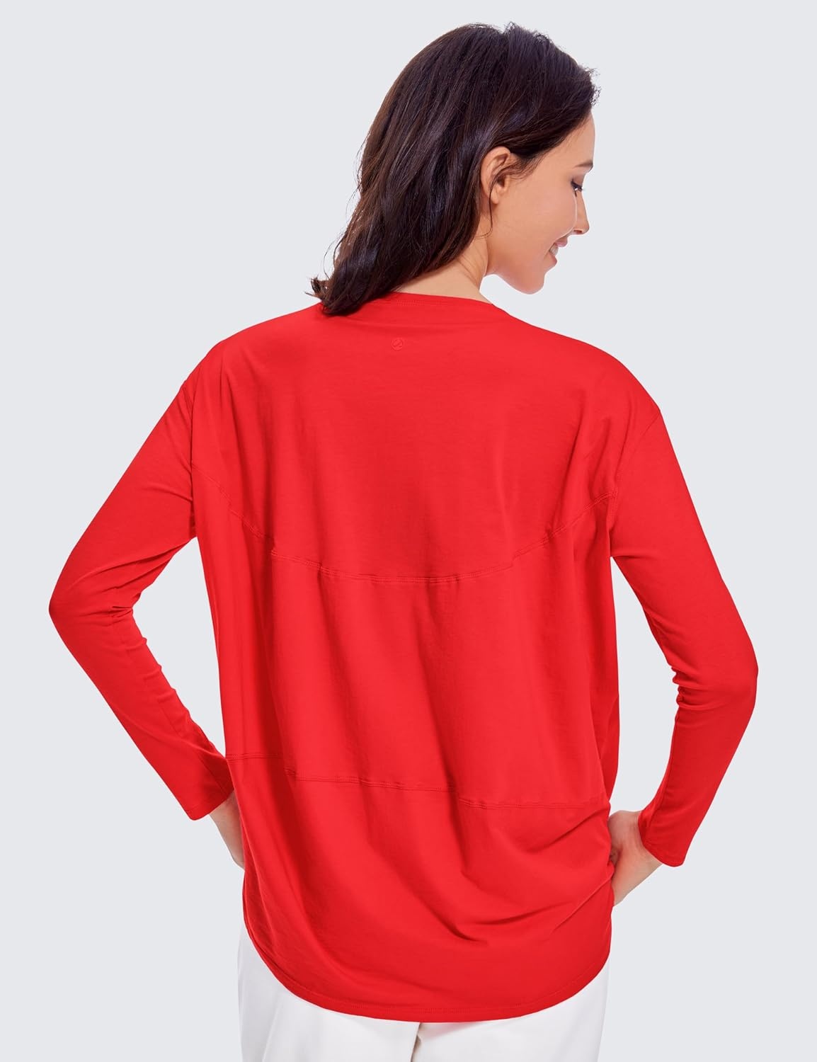 image:imageCRZ YOGA Pima Cotton Boat Neck Long Sleeve Shirts for Women Workout Athletic Yoga Casual Tops Loose Fit Fall TShirtsDeep Red