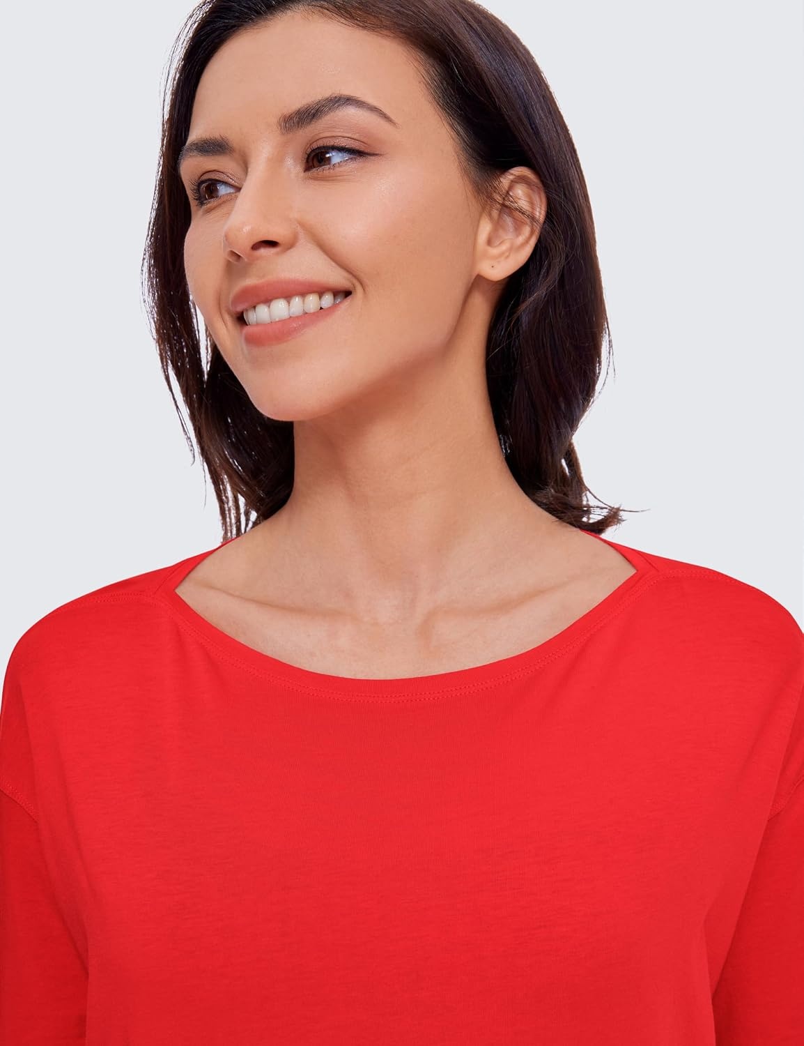image:imageCRZ YOGA Pima Cotton Boat Neck Long Sleeve Shirts for Women Workout Athletic Yoga Casual Tops Loose Fit Fall TShirtsDeep Red