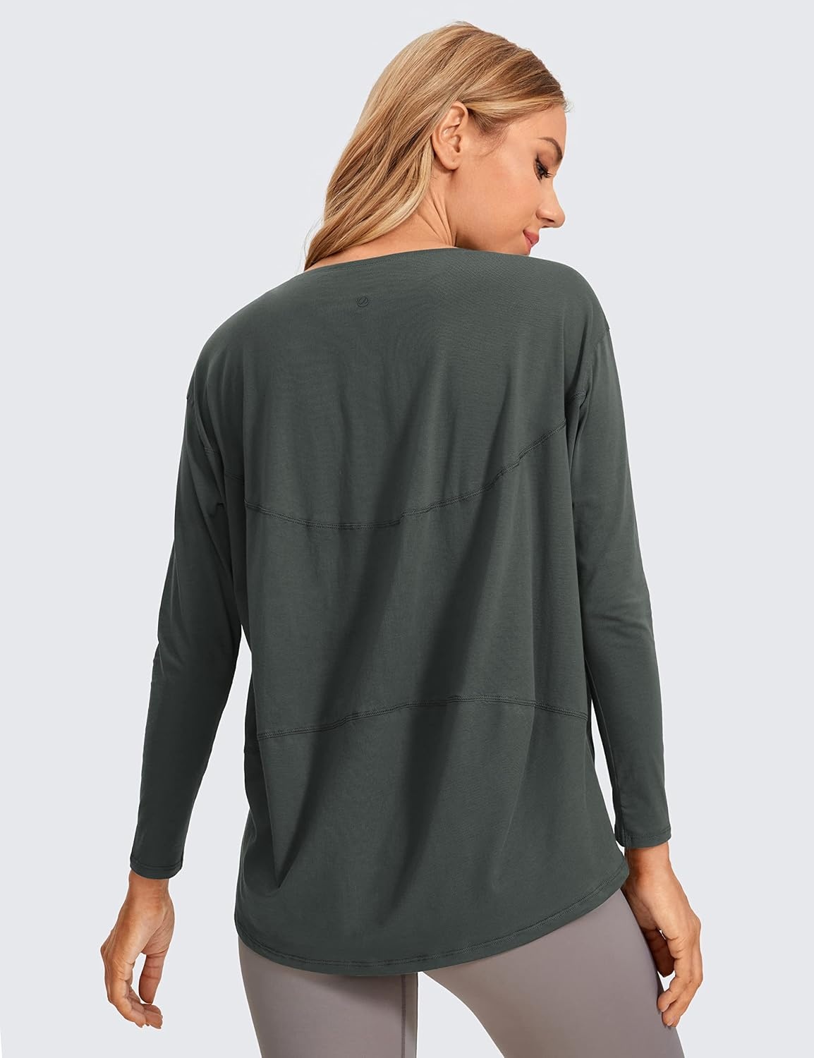 image:imageCRZ YOGA Pima Cotton Boat Neck Long Sleeve Shirts for Women Workout Athletic Yoga Casual Tops Loose Fit Fall TShirtsIvy Green