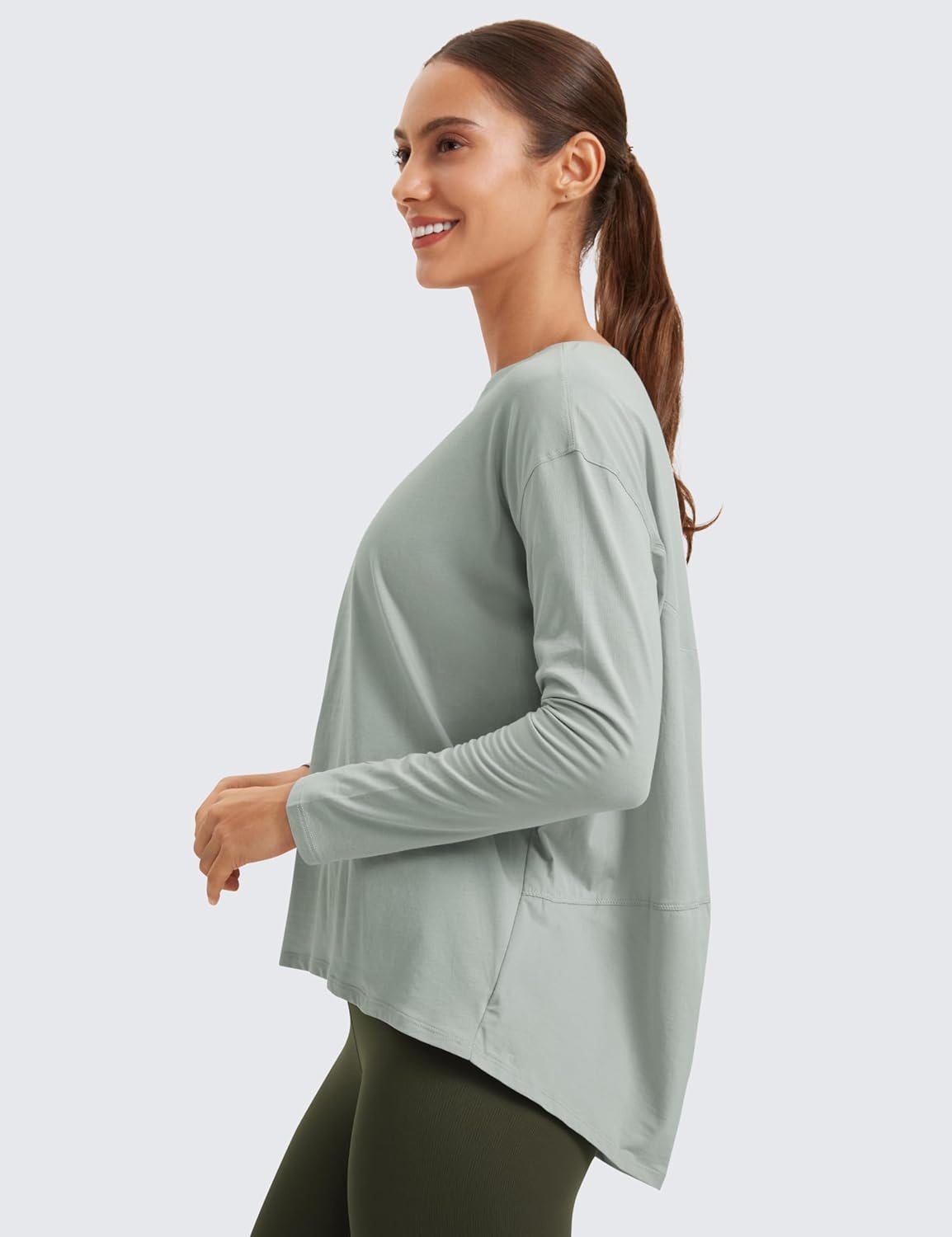 image:imageCRZ YOGA Pima Cotton Boat Neck Long Sleeve Shirts for Women Workout Athletic Yoga Casual Tops Loose Fit Fall TShirtsJade Grey