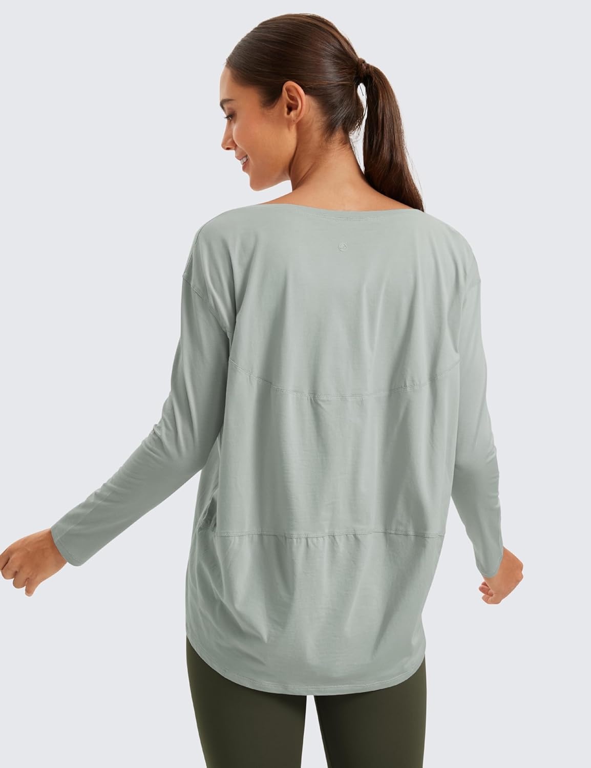image:imageCRZ YOGA Pima Cotton Boat Neck Long Sleeve Shirts for Women Workout Athletic Yoga Casual Tops Loose Fit Fall TShirtsJade Grey