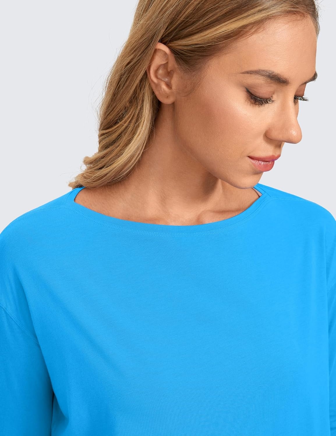 image:imageCRZ YOGA Pima Cotton Boat Neck Long Sleeve Shirts for Women Workout Athletic Yoga Casual Tops Loose Fit Fall TShirtsMadagascar Blue