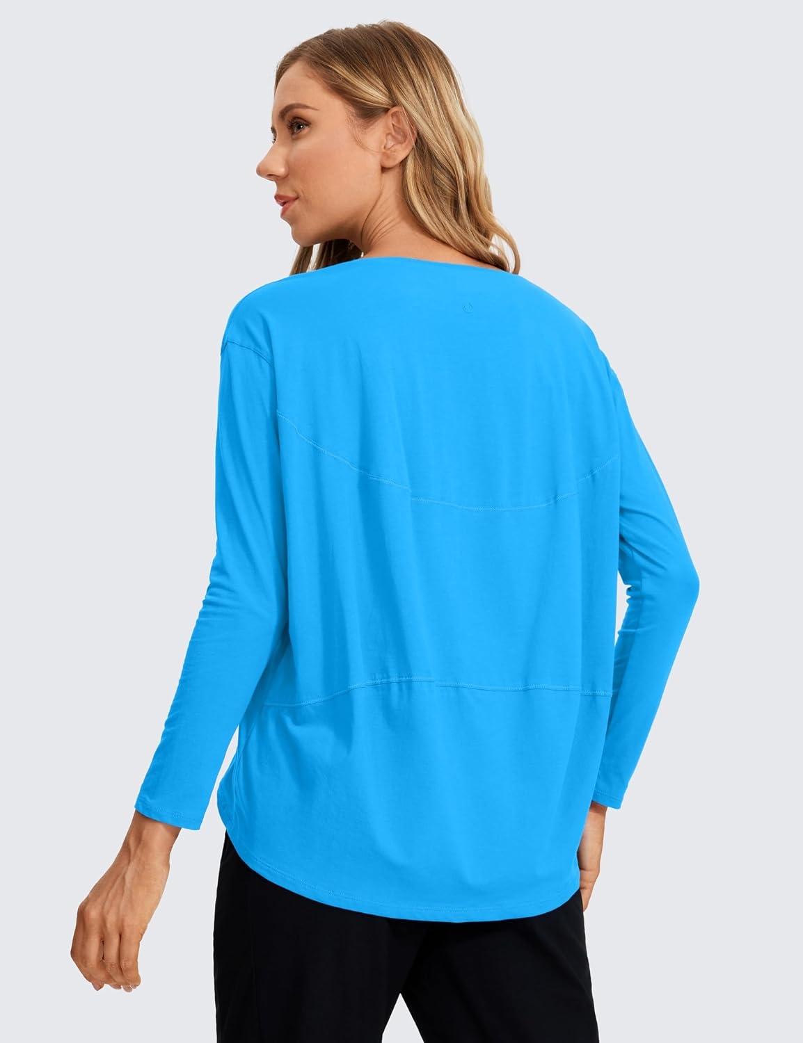 image:imageCRZ YOGA Pima Cotton Boat Neck Long Sleeve Shirts for Women Workout Athletic Yoga Casual Tops Loose Fit Fall TShirtsMadagascar Blue