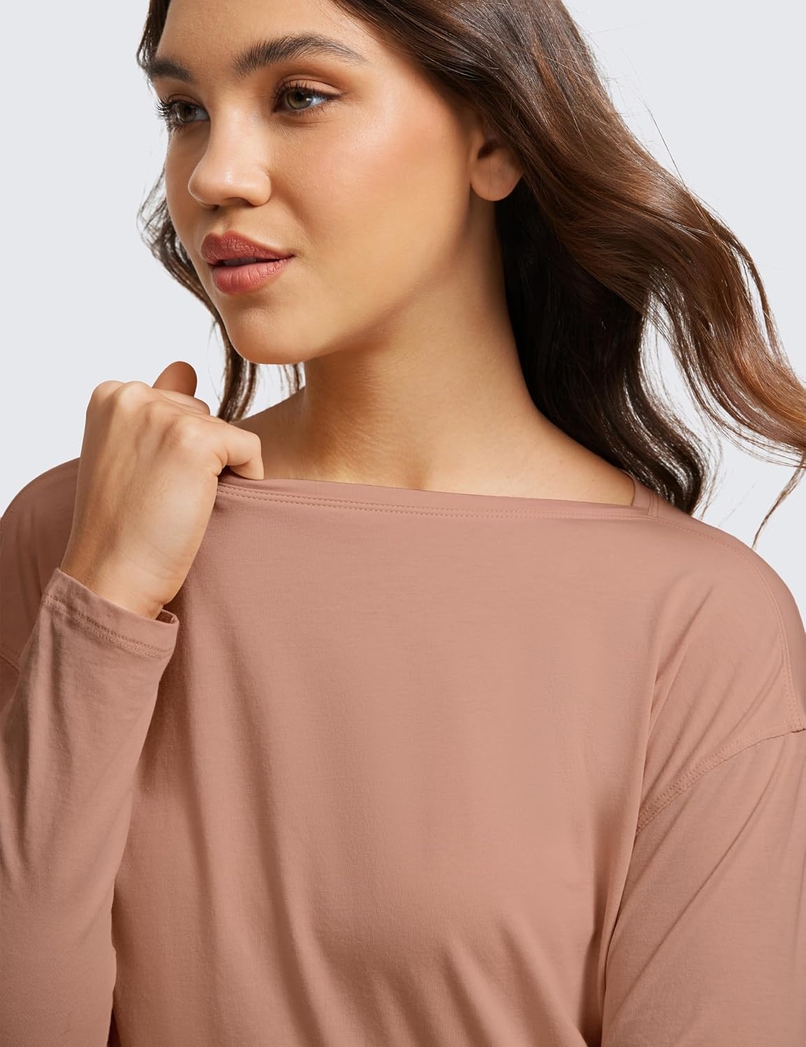 image:imageCRZ YOGA Pima Cotton Boat Neck Long Sleeve Shirts for Women Workout Athletic Yoga Casual Tops Loose Fit Fall TShirtsMocha Mousse