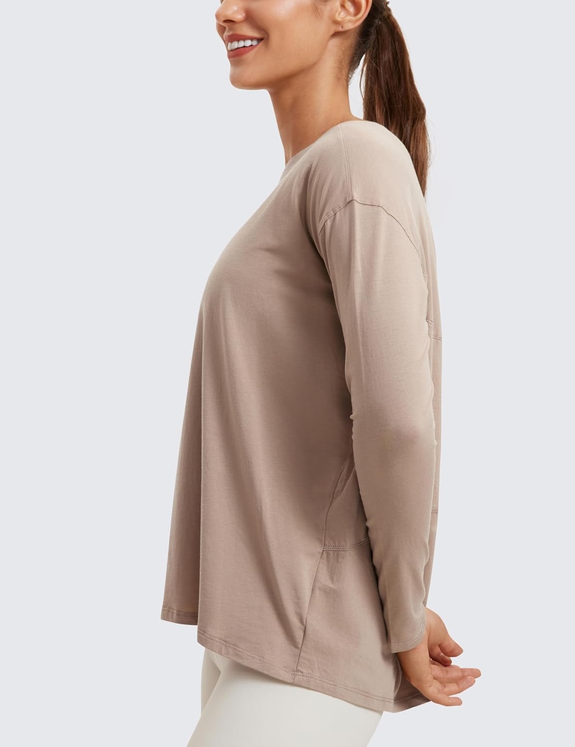 image:imageCRZ YOGA Pima Cotton Boat Neck Long Sleeve Shirts for Women Workout Athletic Yoga Casual Tops Loose Fit Fall TShirtsMortar Color