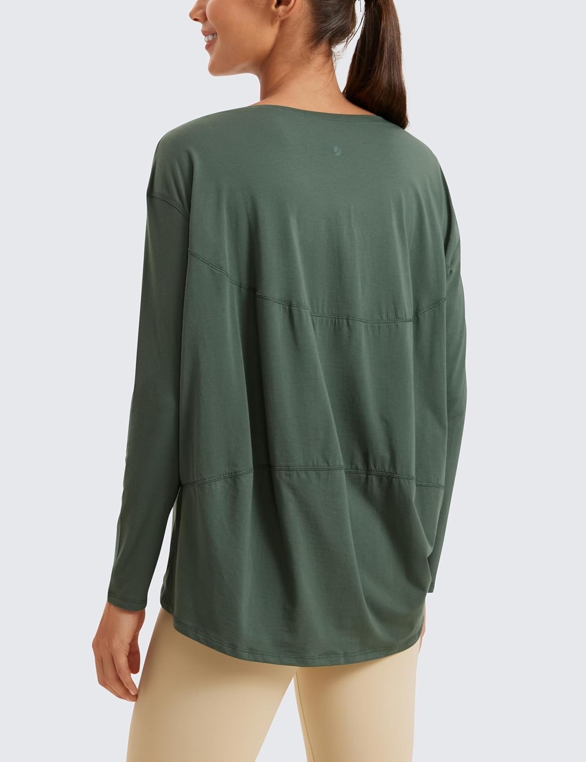 image:imageCRZ YOGA Pima Cotton Boat Neck Long Sleeve Shirts for Women Workout Athletic Yoga Casual Tops Loose Fit Fall TShirtsNature Green