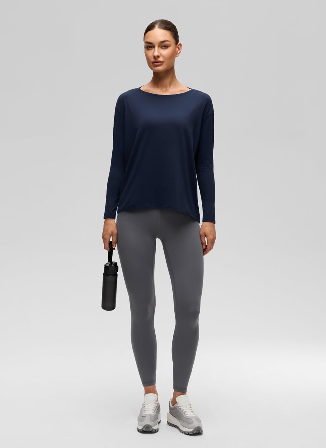 image:imageCRZ YOGA Pima Cotton Boat Neck Long Sleeve Shirts for Women Workout Athletic Yoga Casual Tops Loose Fit Fall TShirtsNavy