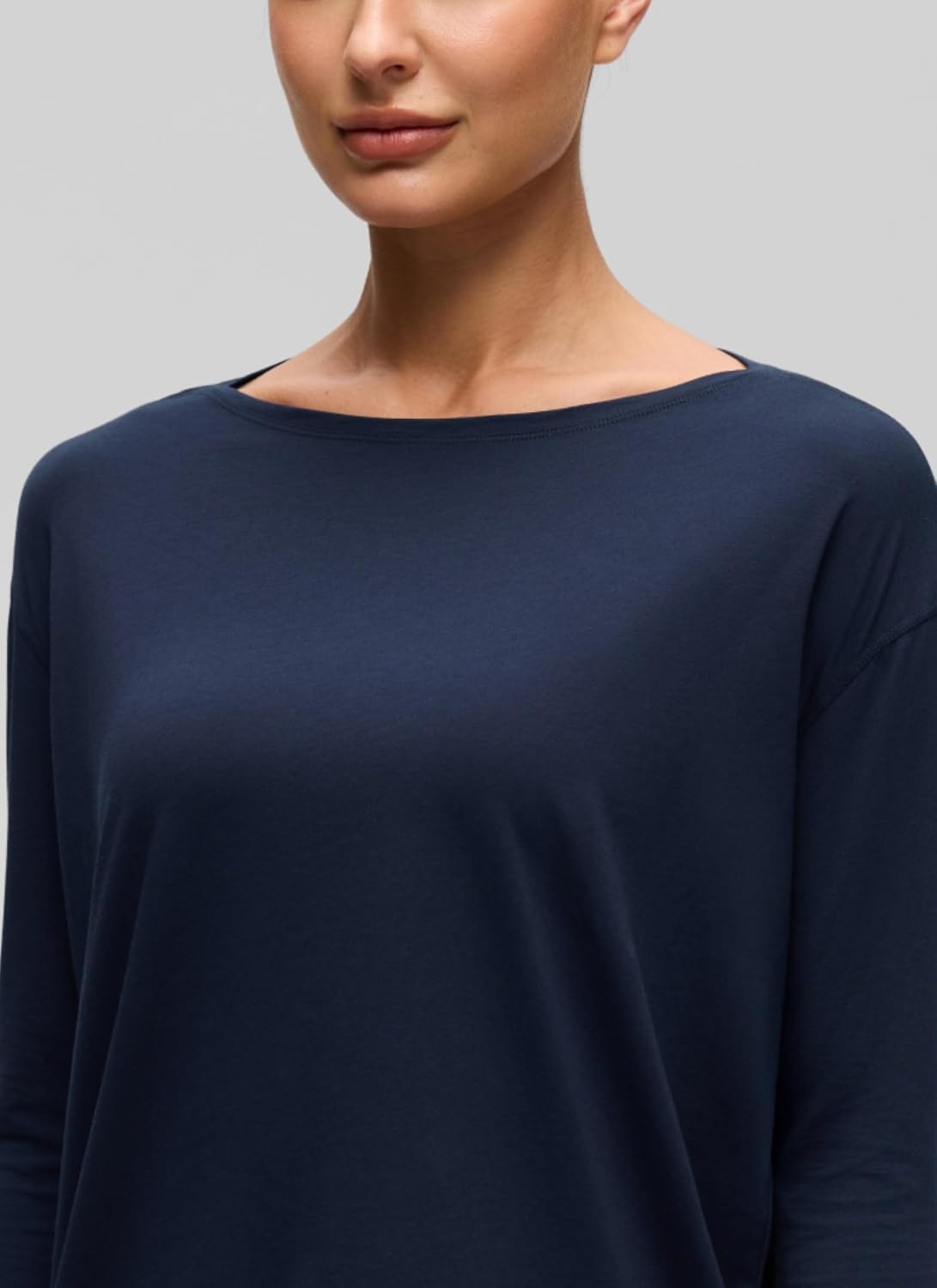image:imageCRZ YOGA Pima Cotton Boat Neck Long Sleeve Shirts for Women Workout Athletic Yoga Casual Tops Loose Fit Fall TShirtsNavy