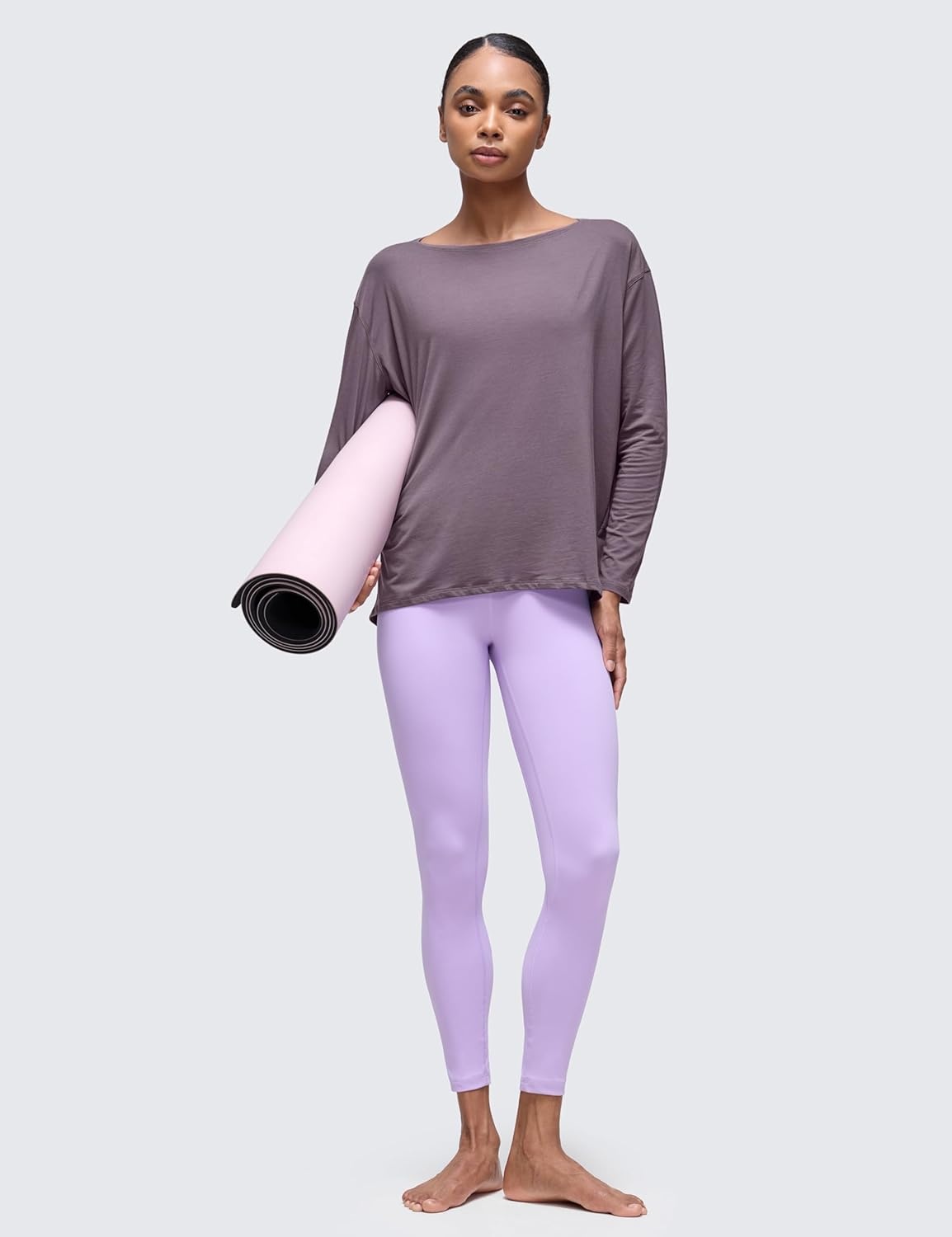 image:imageCRZ YOGA Pima Cotton Boat Neck Long Sleeve Shirts for Women Workout Athletic Yoga Casual Tops Loose Fit Fall TShirtsPurple Gray