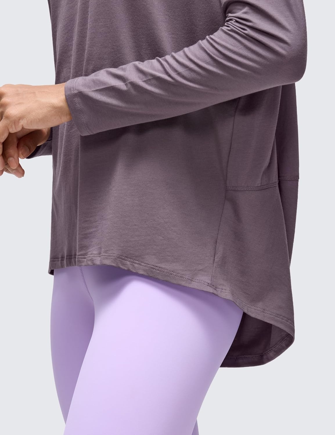 image:imageCRZ YOGA Pima Cotton Boat Neck Long Sleeve Shirts for Women Workout Athletic Yoga Casual Tops Loose Fit Fall TShirtsPurple Gray