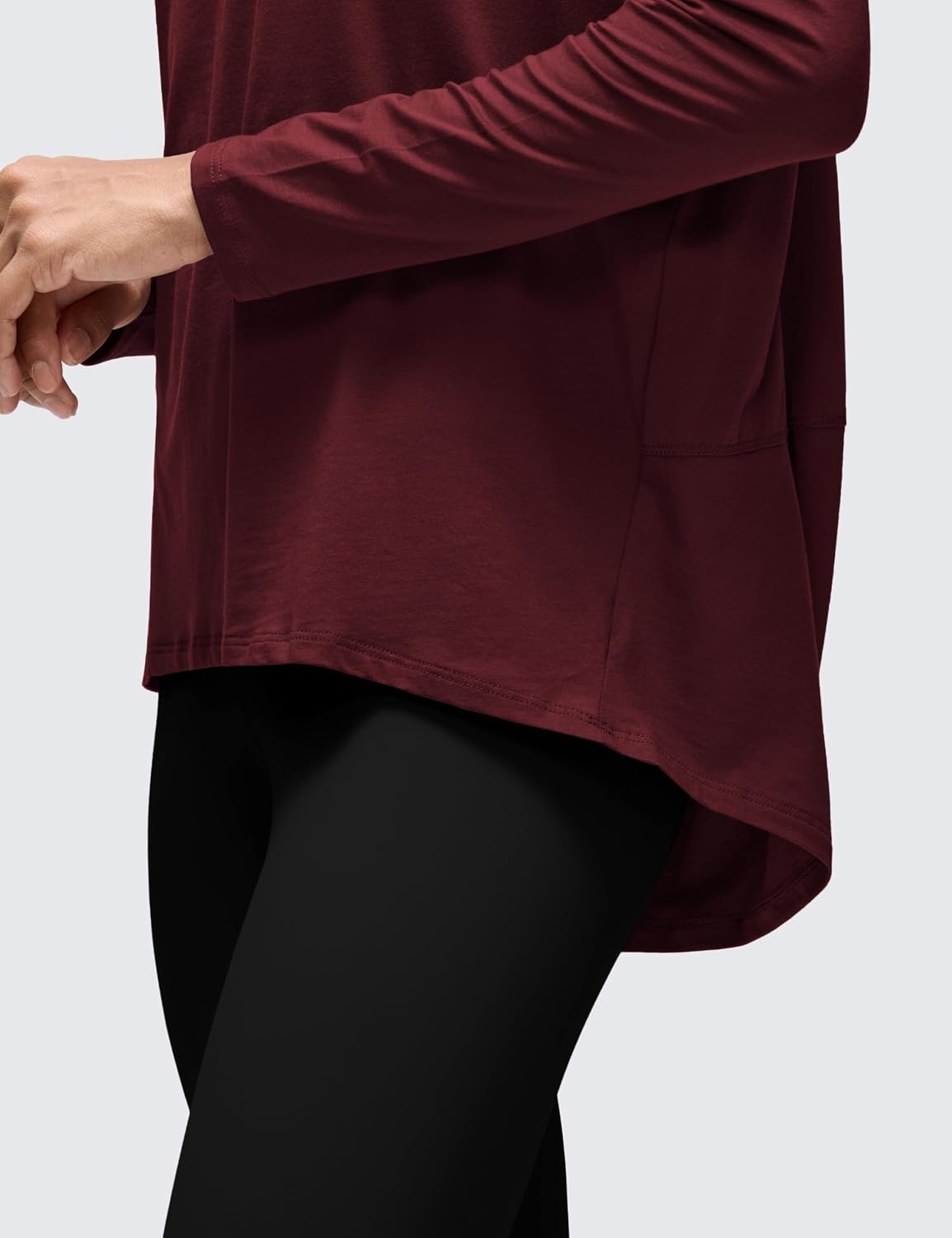 image:imageCRZ YOGA Pima Cotton Boat Neck Long Sleeve Shirts for Women Workout Athletic Yoga Casual Tops Loose Fit Fall TShirtsRed Merlot