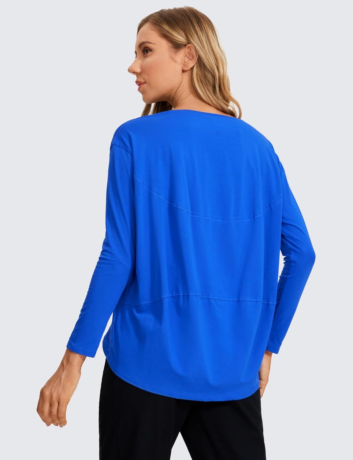 image:imageCRZ YOGA Pima Cotton Boat Neck Long Sleeve Shirts for Women Workout Athletic Yoga Casual Tops Loose Fit Fall TShirtsStrong Blue