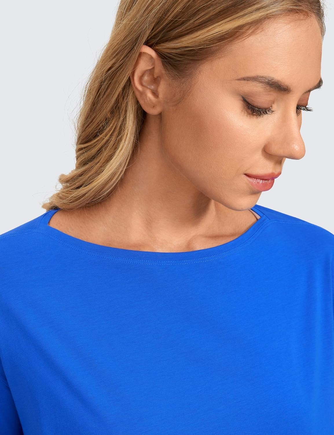 image:imageCRZ YOGA Pima Cotton Boat Neck Long Sleeve Shirts for Women Workout Athletic Yoga Casual Tops Loose Fit Fall TShirtsStrong Blue