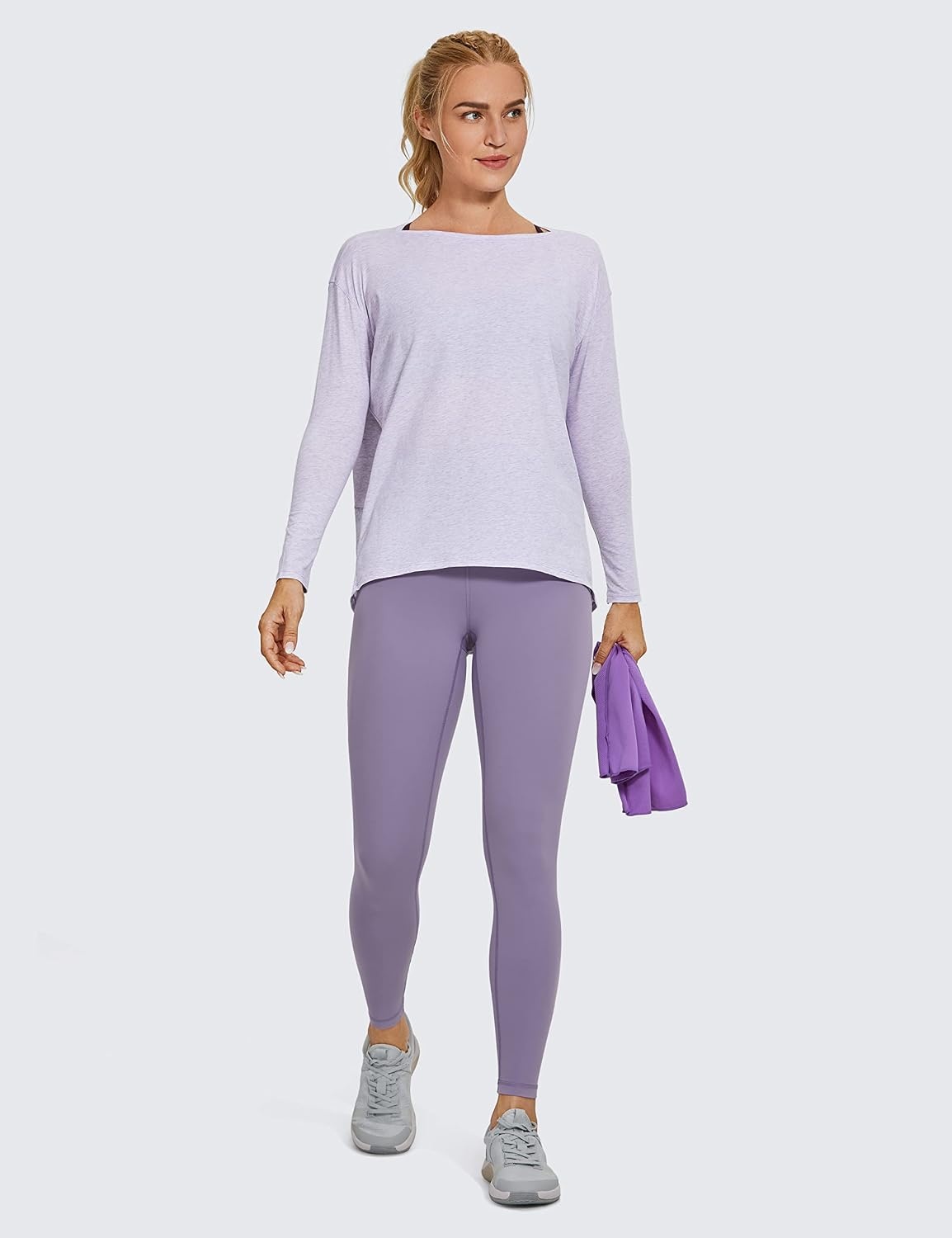 image:imageCRZ YOGA Pima Cotton Boat Neck Long Sleeve Shirts for Women Workout Athletic Yoga Casual Tops Loose Fit Fall TShirtsViolet Ash