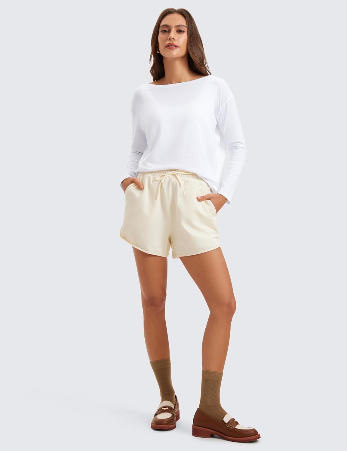 image:imageCRZ YOGA Pima Cotton Boat Neck Long Sleeve Shirts for Women Workout Athletic Yoga Casual Tops Loose Fit Fall TShirtsWhite