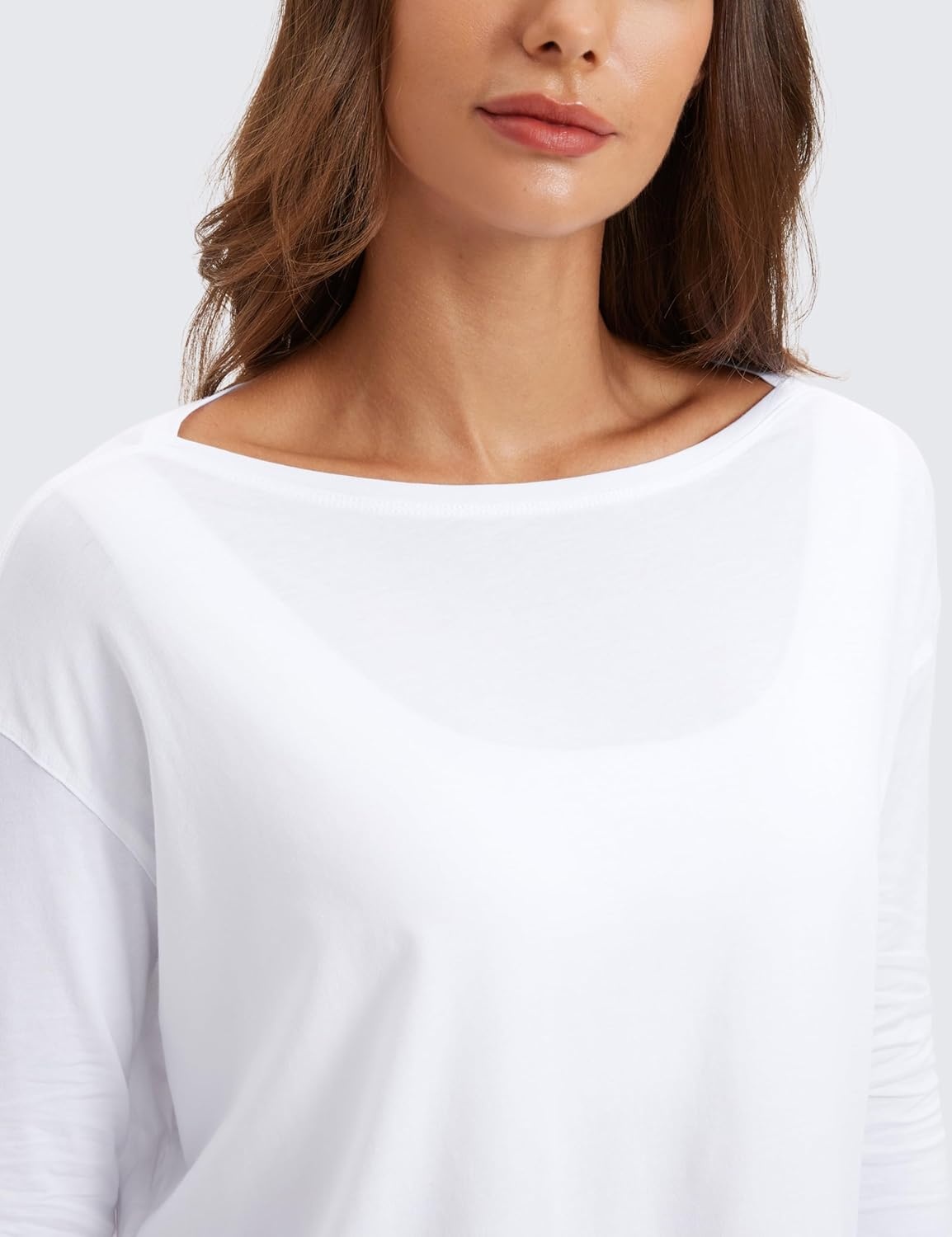 image:imageCRZ YOGA Pima Cotton Boat Neck Long Sleeve Shirts for Women Workout Athletic Yoga Casual Tops Loose Fit Fall TShirtsWhite