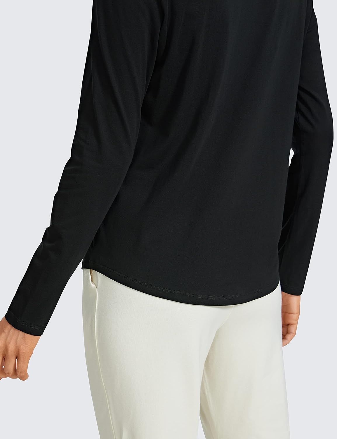 image:imageCRZ YOGA Pima Cotton Crewneck Long Sleeve Shirts for Women Workout Athletic Yoga Casual Tops Soft Plain TShirtBlack