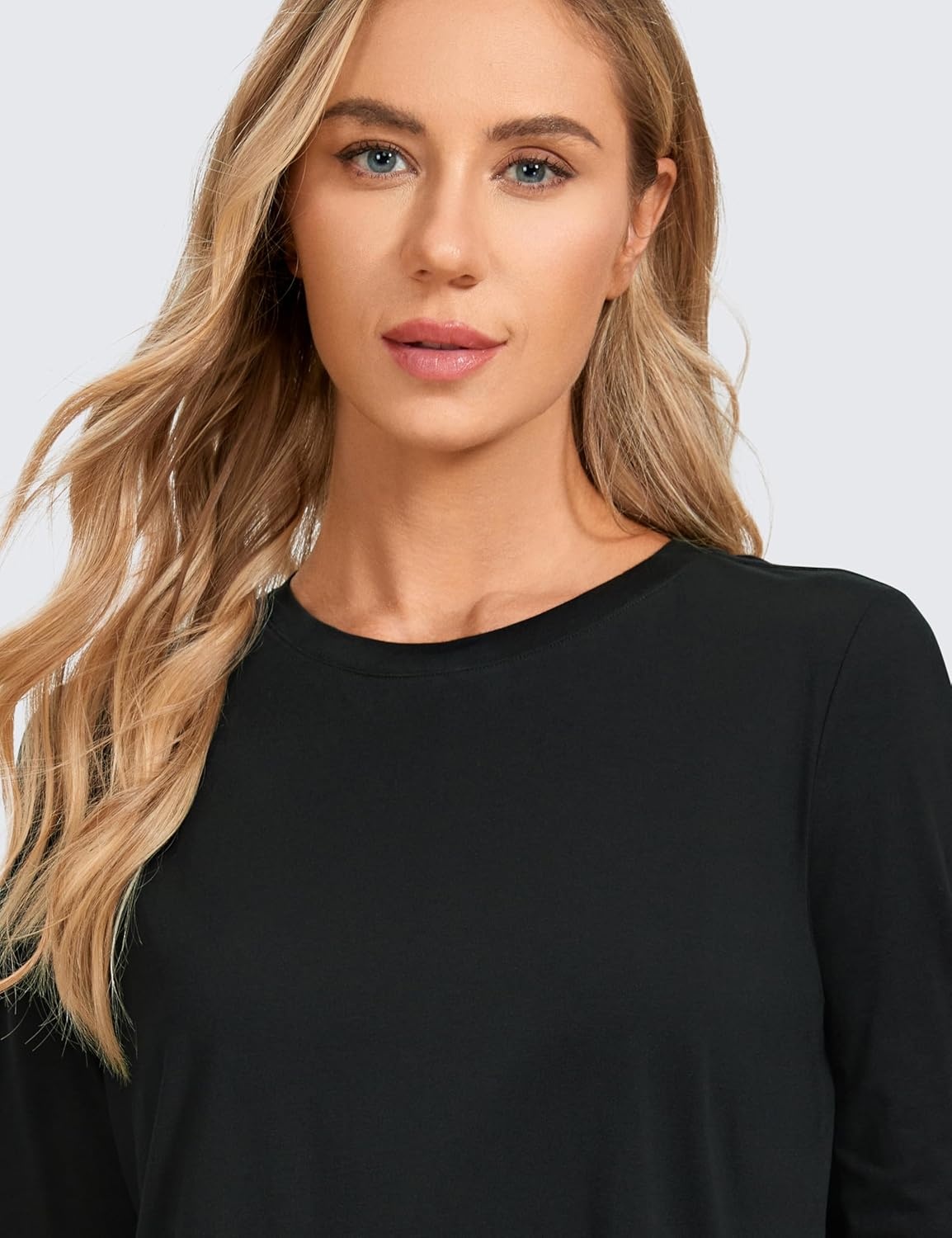 image:imageCRZ YOGA Pima Cotton Crewneck Long Sleeve Shirts for Women Workout Athletic Yoga Casual Tops Soft Plain TShirtBlack