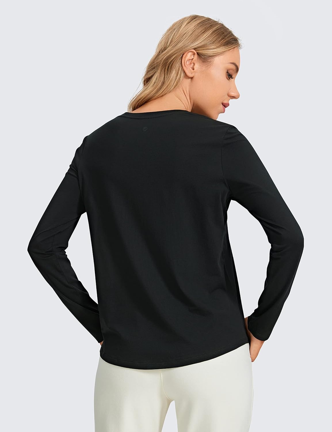 image:imageCRZ YOGA Pima Cotton Crewneck Long Sleeve Shirts for Women Workout Athletic Yoga Casual Tops Soft Plain TShirtBlack