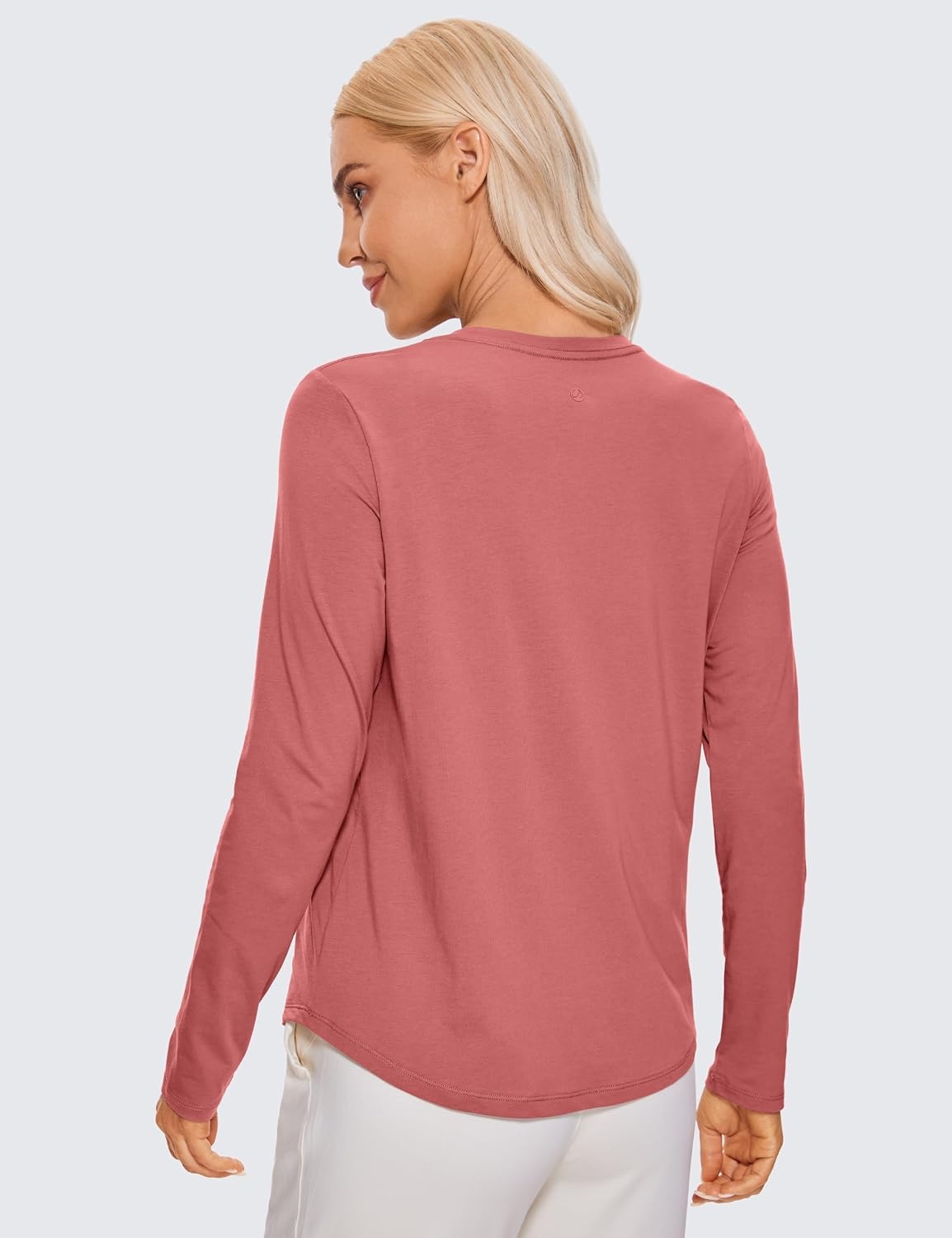 image:imageCRZ YOGA Pima Cotton Crewneck Long Sleeve Shirts for Women Workout Athletic Yoga Casual Tops Soft Plain TShirtBriar Rose