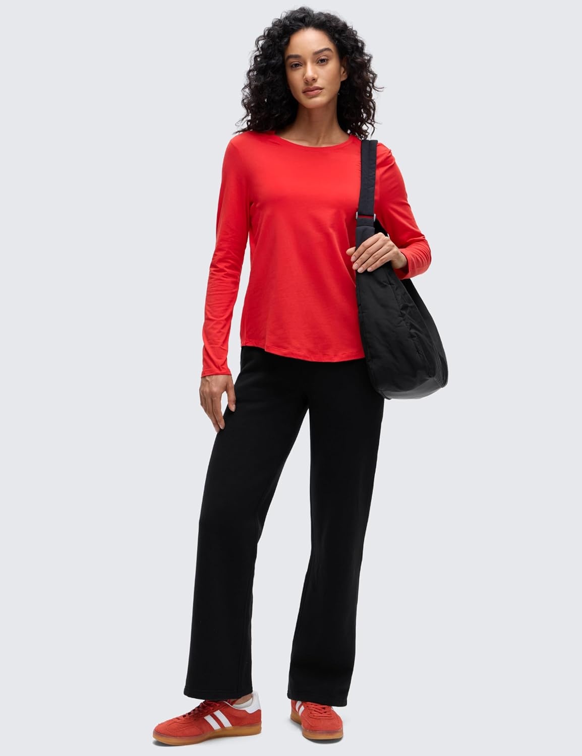 image:imageCRZ YOGA Pima Cotton Crewneck Long Sleeve Shirts for Women Workout Athletic Yoga Casual Tops Soft Plain TShirtDeep Red