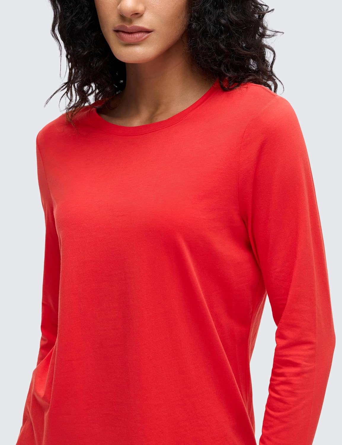 image:imageCRZ YOGA Pima Cotton Crewneck Long Sleeve Shirts for Women Workout Athletic Yoga Casual Tops Soft Plain TShirtDeep Red