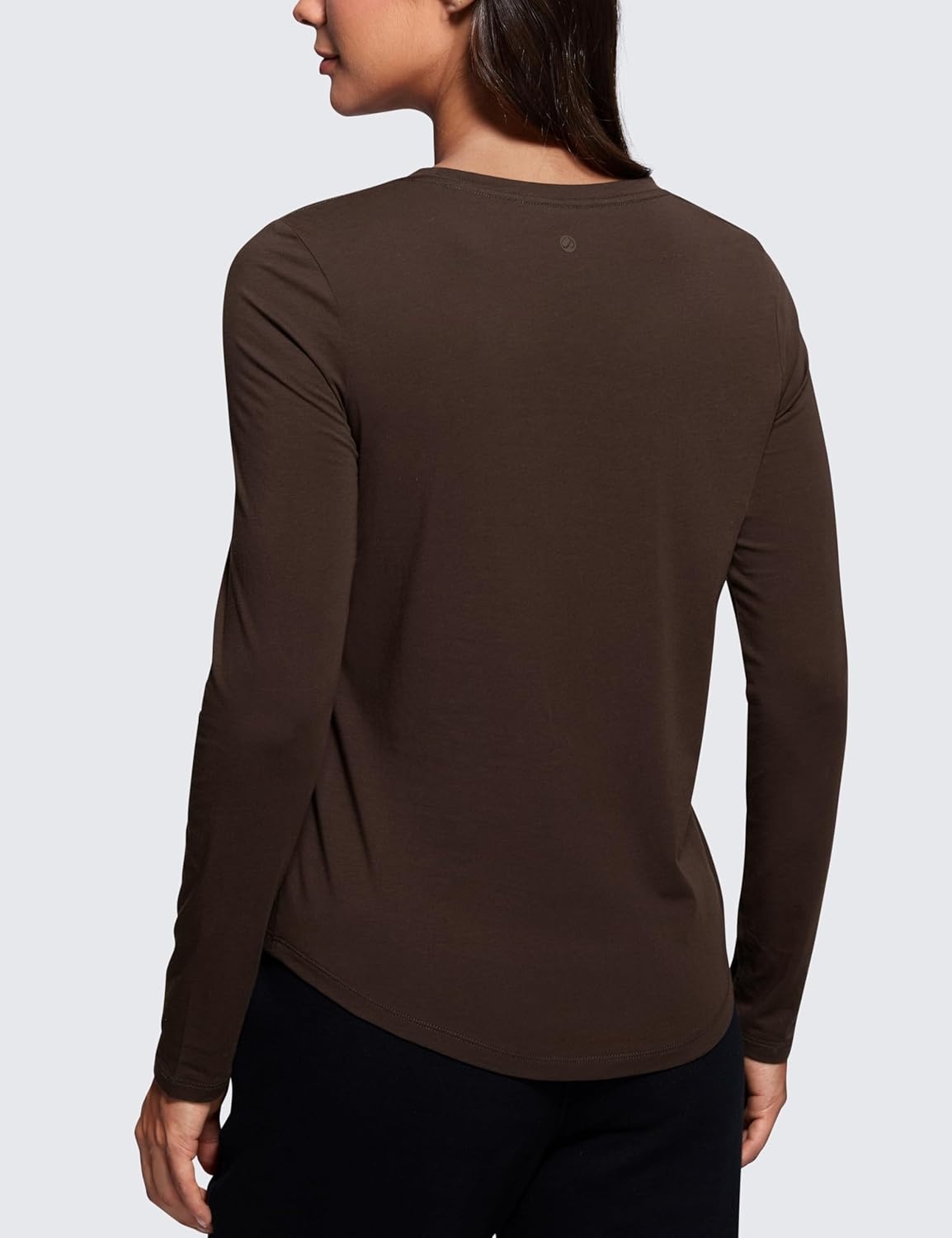 image:imageCRZ YOGA Pima Cotton Crewneck Long Sleeve Shirts for Women Workout Athletic Yoga Casual Tops Soft Plain TShirtHot Fudge Brown