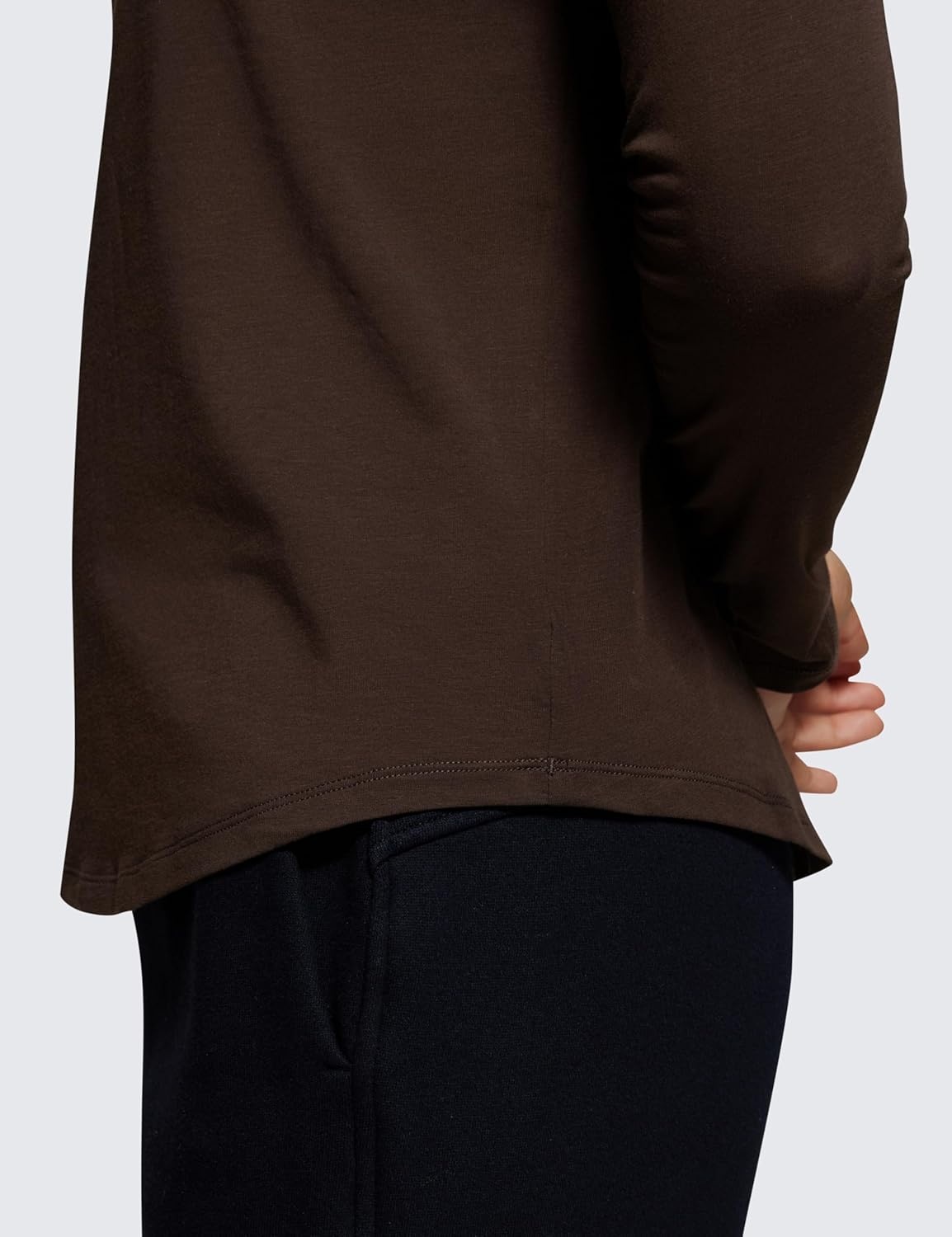 image:imageCRZ YOGA Pima Cotton Crewneck Long Sleeve Shirts for Women Workout Athletic Yoga Casual Tops Soft Plain TShirtHot Fudge Brown