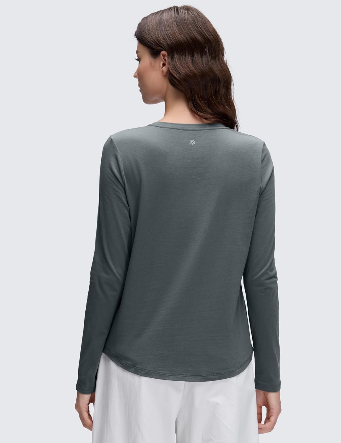 image:imageCRZ YOGA Pima Cotton Crewneck Long Sleeve Shirts for Women Workout Athletic Yoga Casual Tops Soft Plain TShirtLava Smoke Grey