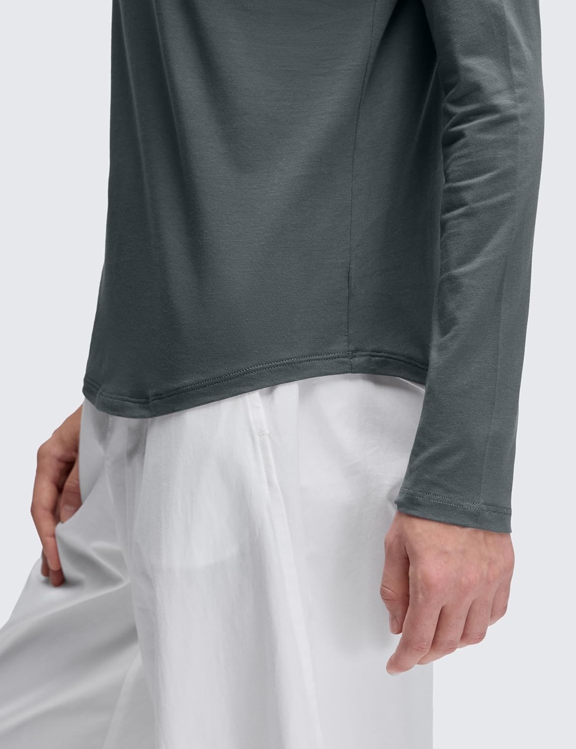 image:imageCRZ YOGA Pima Cotton Crewneck Long Sleeve Shirts for Women Workout Athletic Yoga Casual Tops Soft Plain TShirtLava Smoke Grey