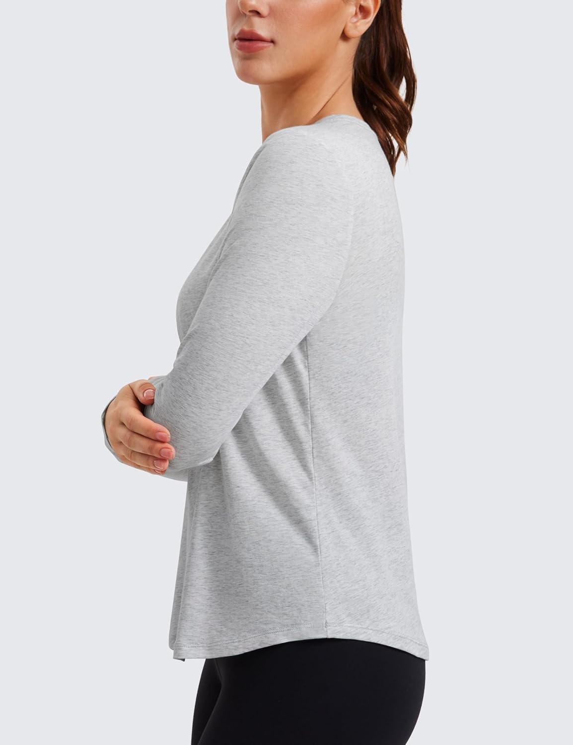 image:imageCRZ YOGA Pima Cotton Crewneck Long Sleeve Shirts for Women Workout Athletic Yoga Casual Tops Soft Plain TShirtLight Grey Heather