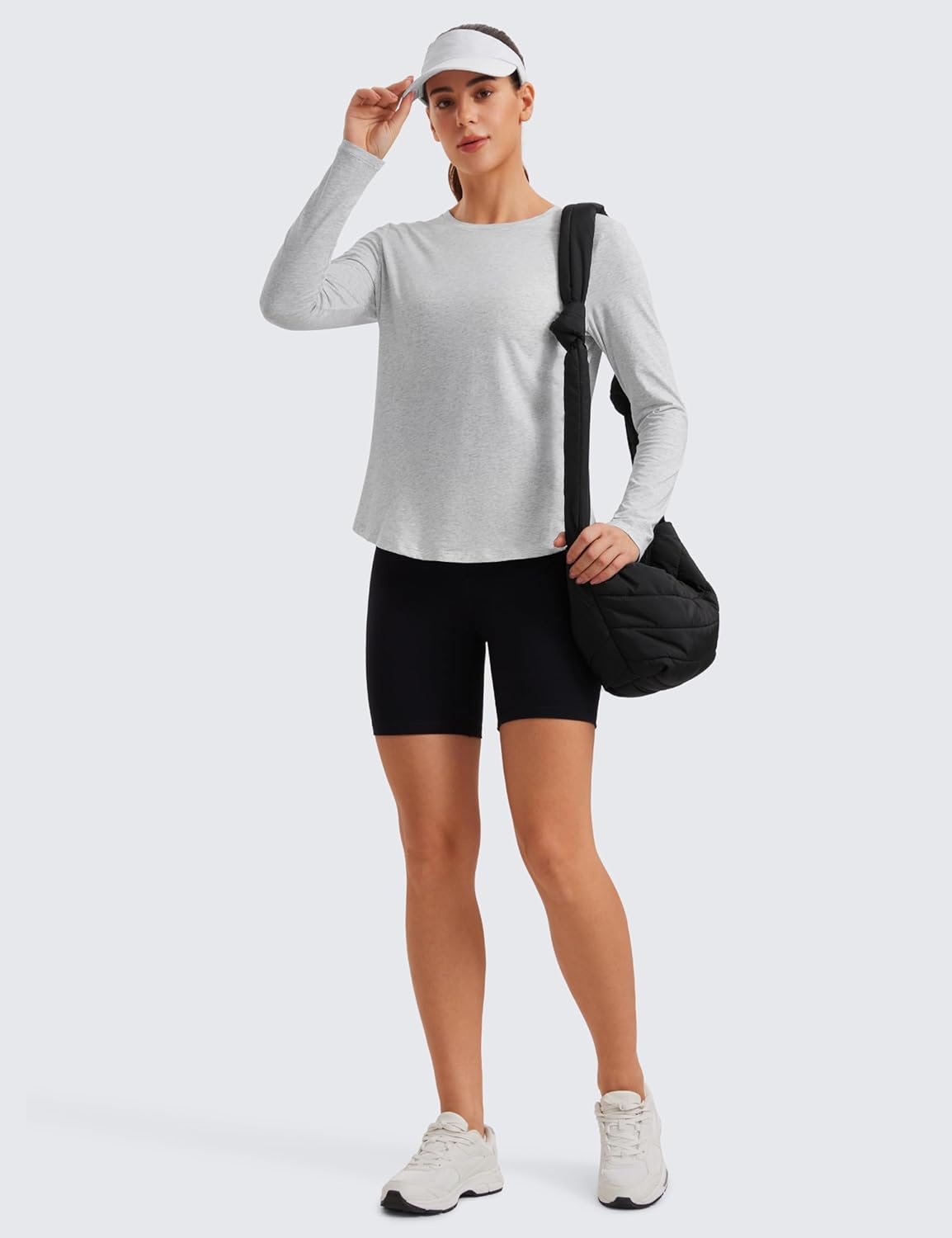 image:imageCRZ YOGA Pima Cotton Crewneck Long Sleeve Shirts for Women Workout Athletic Yoga Casual Tops Soft Plain TShirtLight Grey Heather