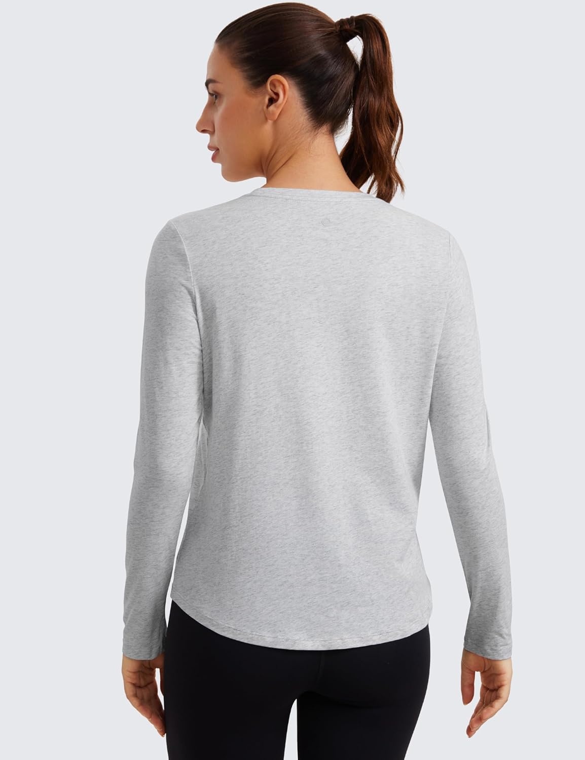image:imageCRZ YOGA Pima Cotton Crewneck Long Sleeve Shirts for Women Workout Athletic Yoga Casual Tops Soft Plain TShirtLight Grey Heather