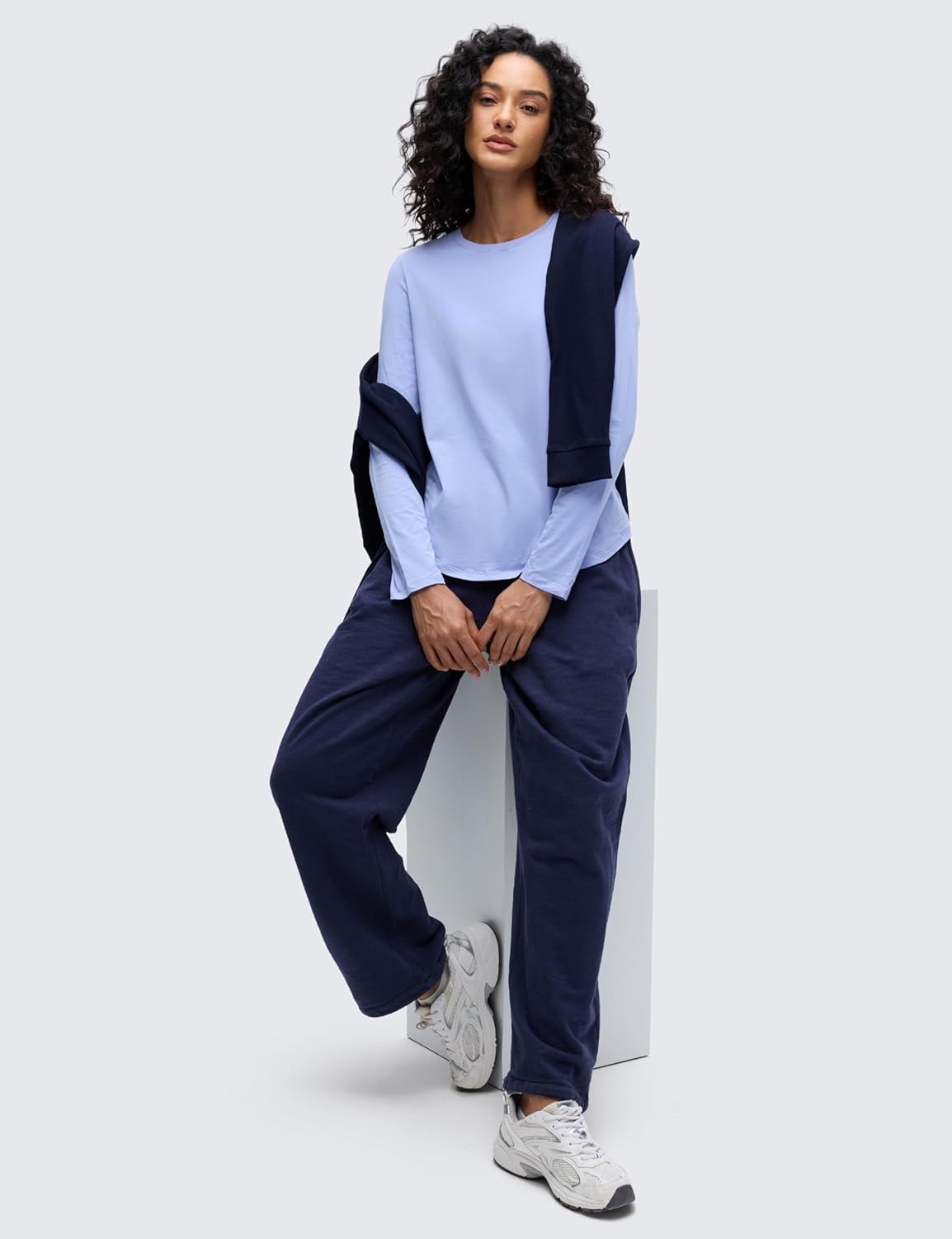 image:imageCRZ YOGA Pima Cotton Crewneck Long Sleeve Shirts for Women Workout Athletic Yoga Casual Tops Soft Plain TShirtPeriwinkle Purple