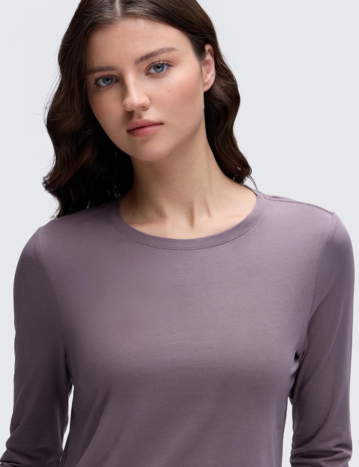 image:imageCRZ YOGA Pima Cotton Crewneck Long Sleeve Shirts for Women Workout Athletic Yoga Casual Tops Soft Plain TShirtPurple Gray
