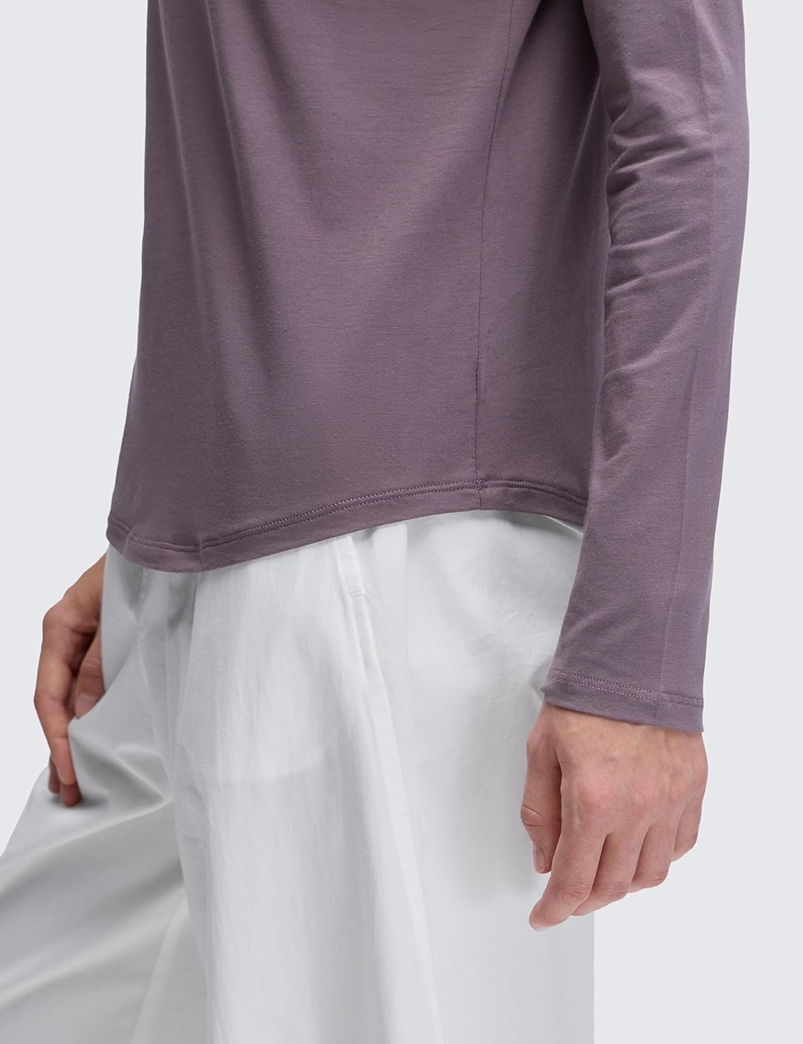 image:imageCRZ YOGA Pima Cotton Crewneck Long Sleeve Shirts for Women Workout Athletic Yoga Casual Tops Soft Plain TShirtPurple Gray