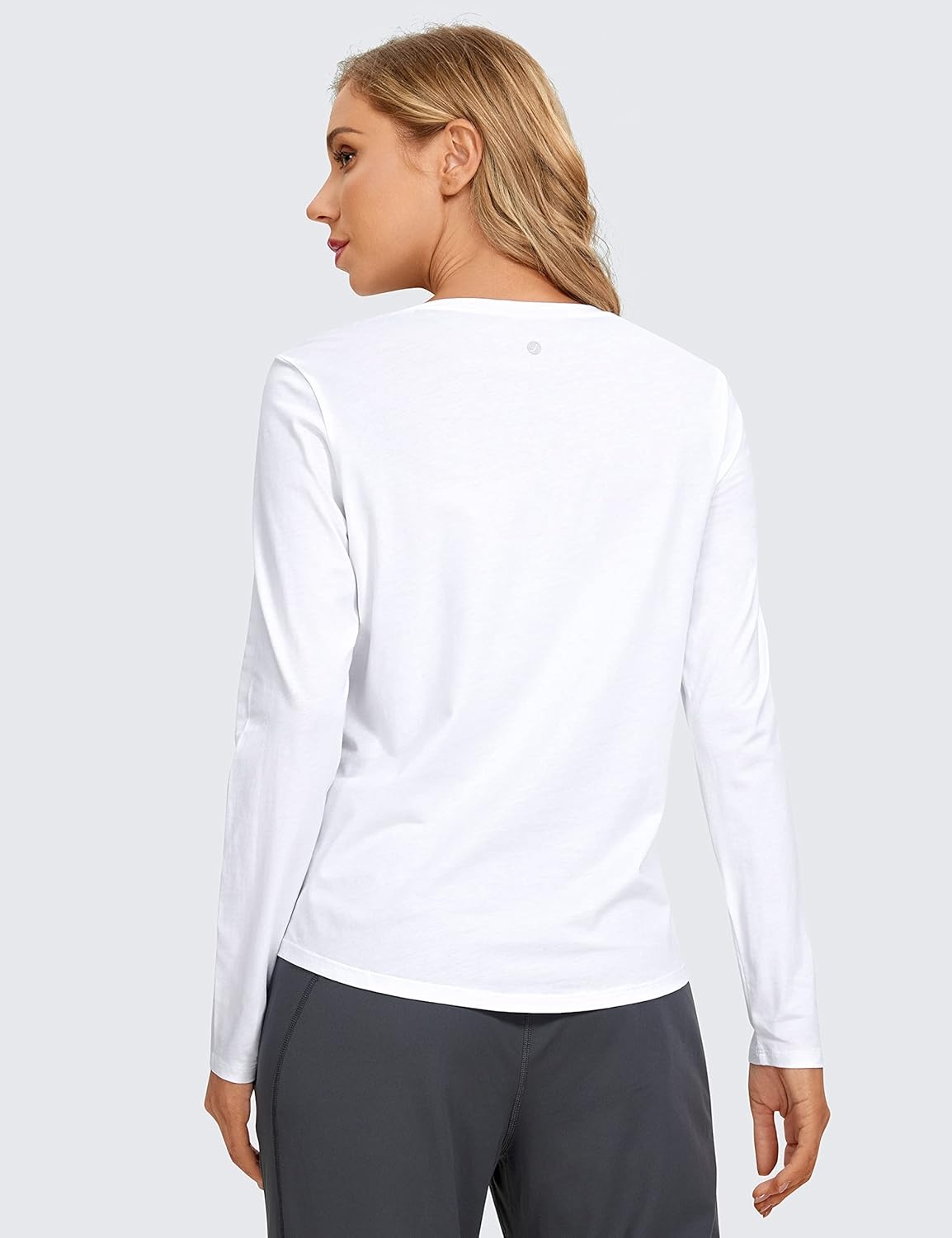 image:imageCRZ YOGA Pima Cotton Crewneck Long Sleeve Shirts for Women Workout Athletic Yoga Casual Tops Soft Plain TShirtWhite