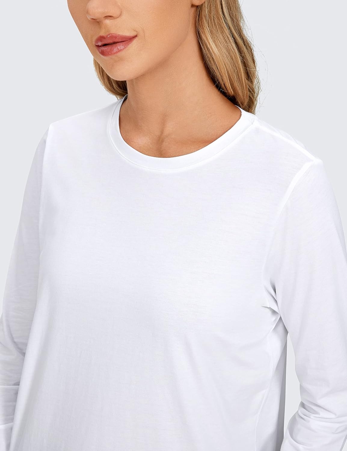 image:imageCRZ YOGA Pima Cotton Crewneck Long Sleeve Shirts for Women Workout Athletic Yoga Casual Tops Soft Plain TShirtWhite