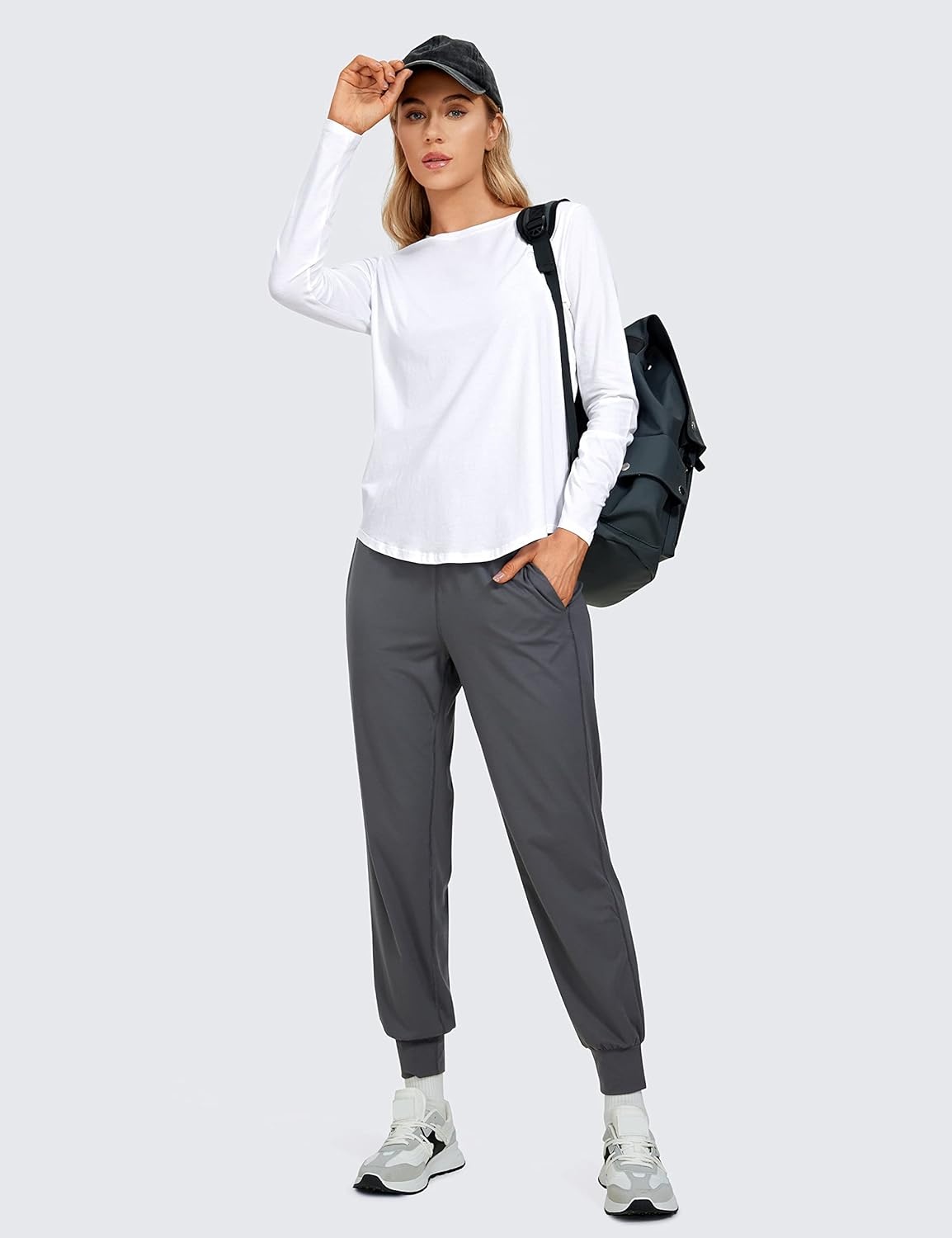 image:imageCRZ YOGA Pima Cotton Crewneck Long Sleeve Shirts for Women Workout Athletic Yoga Casual Tops Soft Plain TShirtWhite