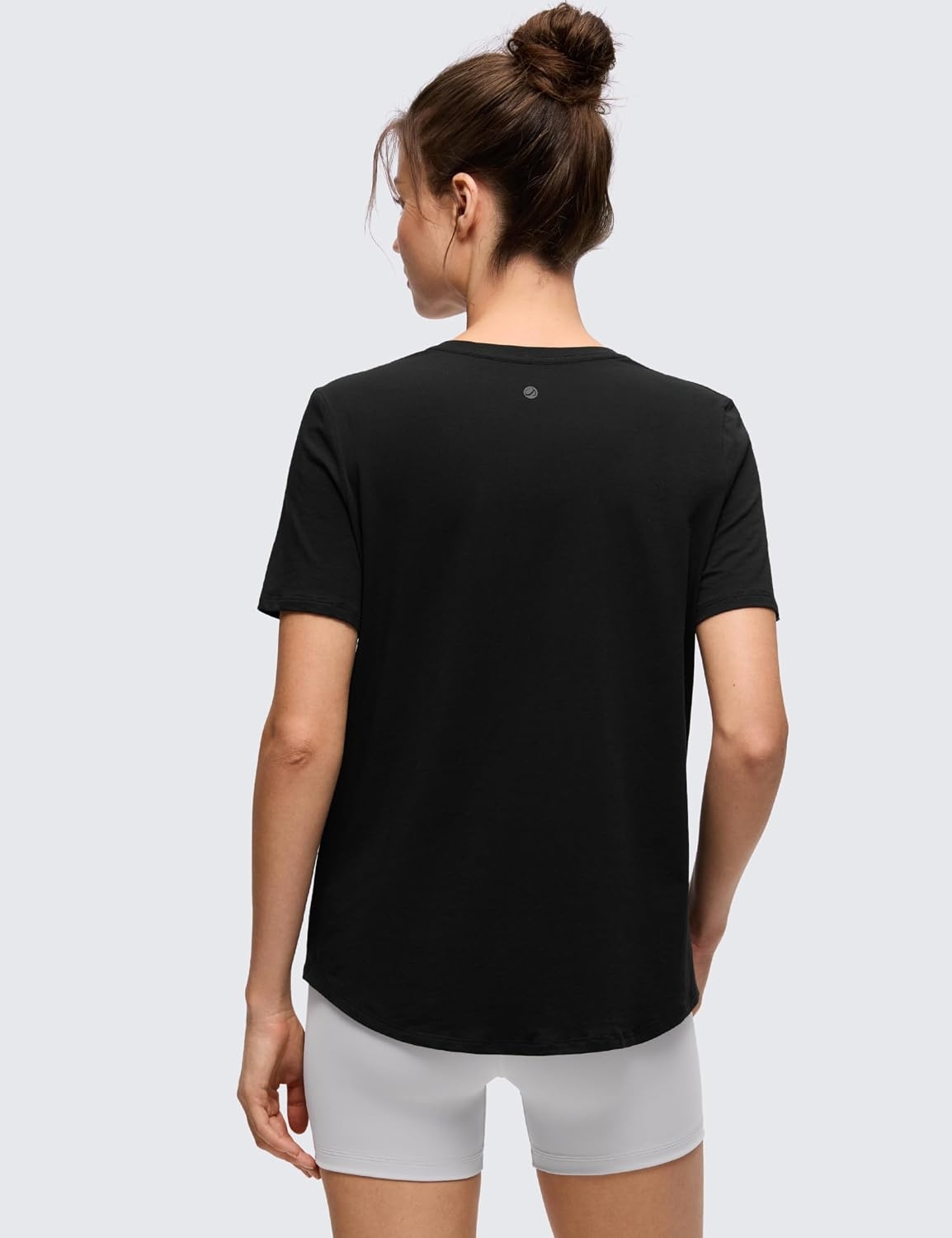 image:imageCRZ YOGA Pima Cotton Crewneck TShirts for Women Workout Casual Yoga Athletic Short Sleeve Shirts Soft Crewneck Hip TopsBlack
