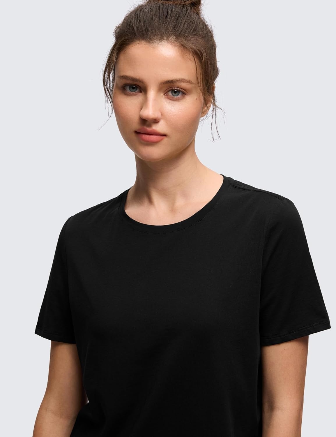 image:imageCRZ YOGA Pima Cotton Crewneck TShirts for Women Workout Casual Yoga Athletic Short Sleeve Shirts Soft Crewneck Hip TopsBlack