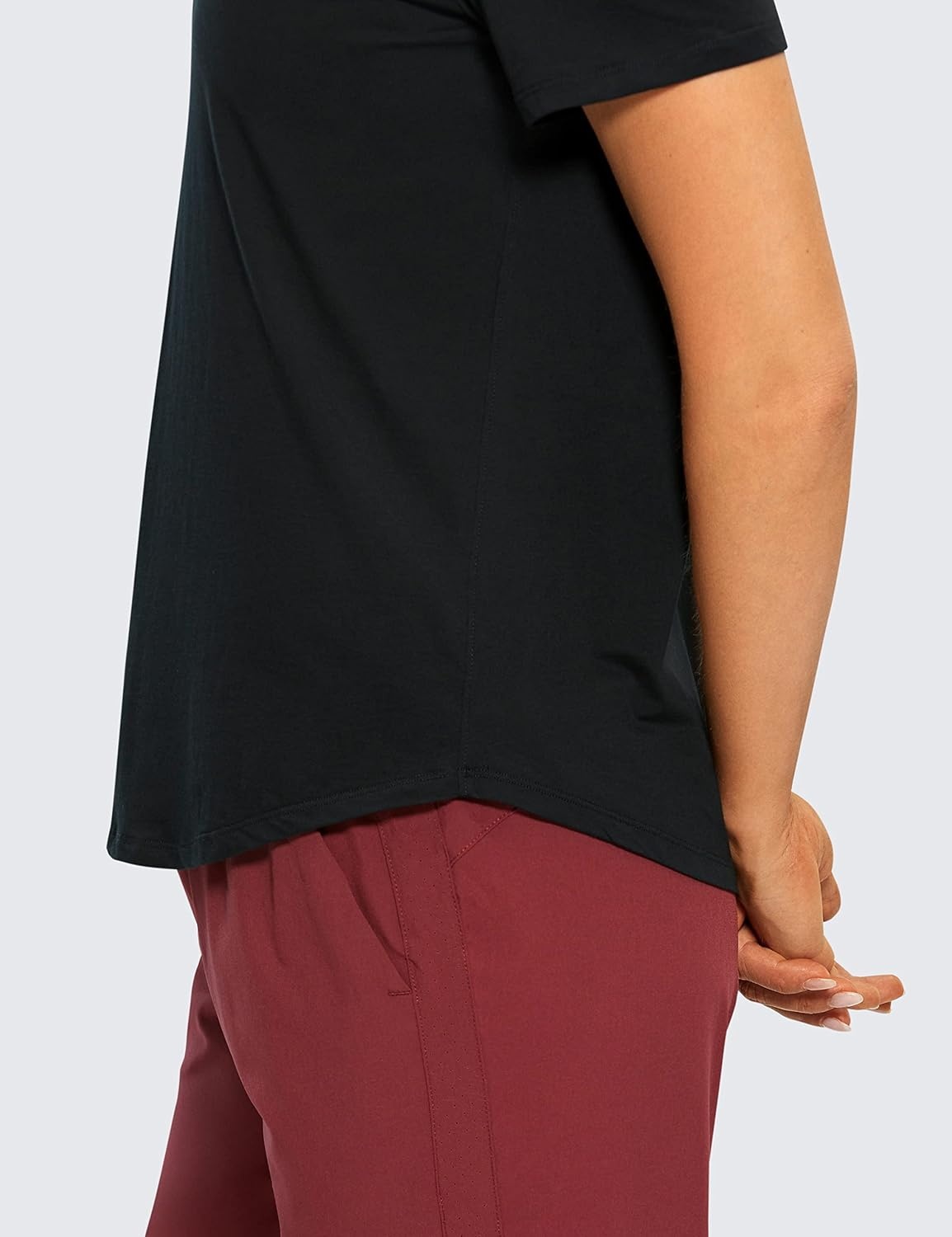 image:imageCRZ YOGA Pima Cotton Crewneck TShirts for Women Workout Casual Yoga Athletic Short Sleeve Shirts Soft Crewneck Hip TopsBlack
