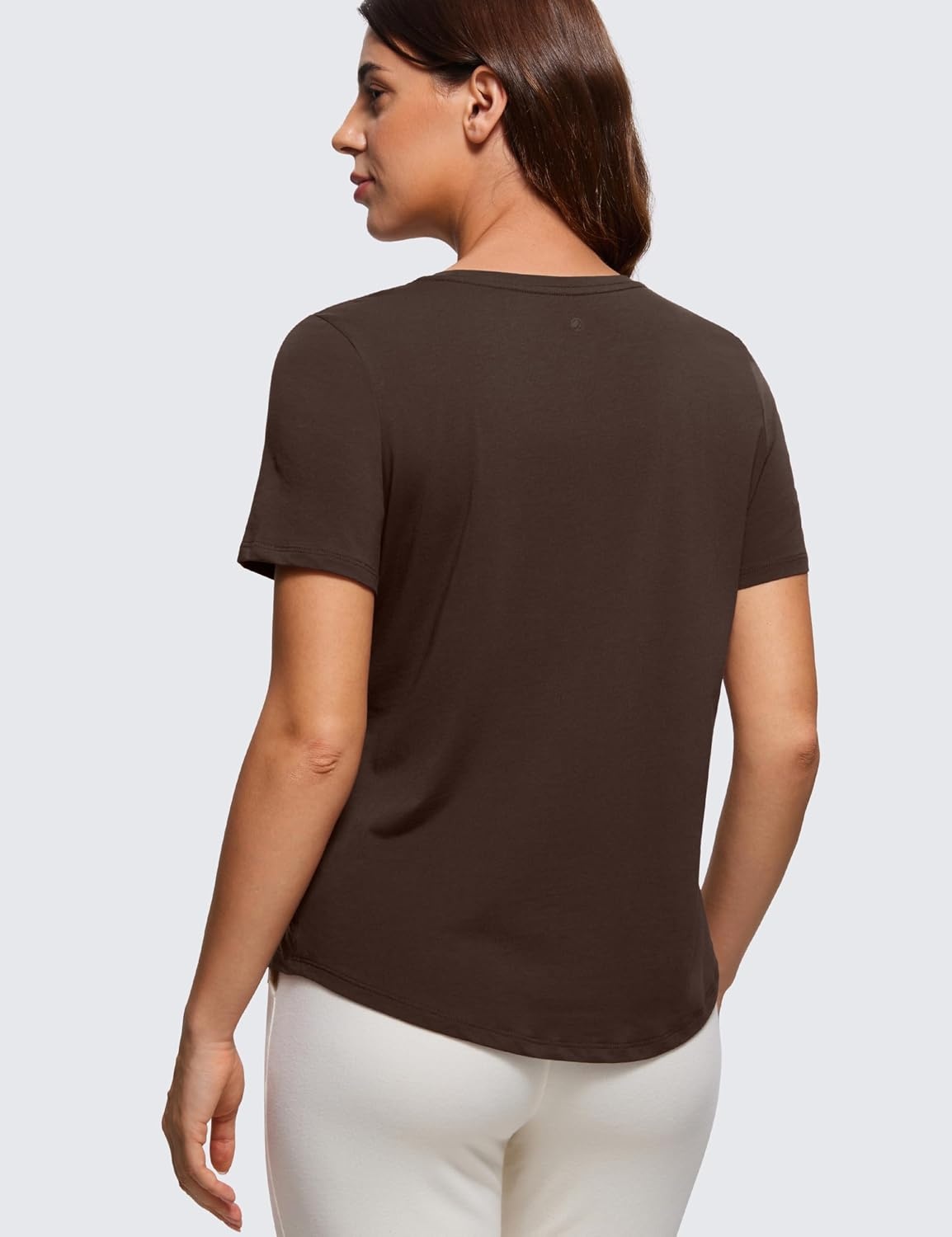 image:imageCRZ YOGA Pima Cotton Crewneck TShirts for Women Workout Casual Yoga Athletic Short Sleeve Shirts Soft Crewneck Hip TopsHot Fudge Brown