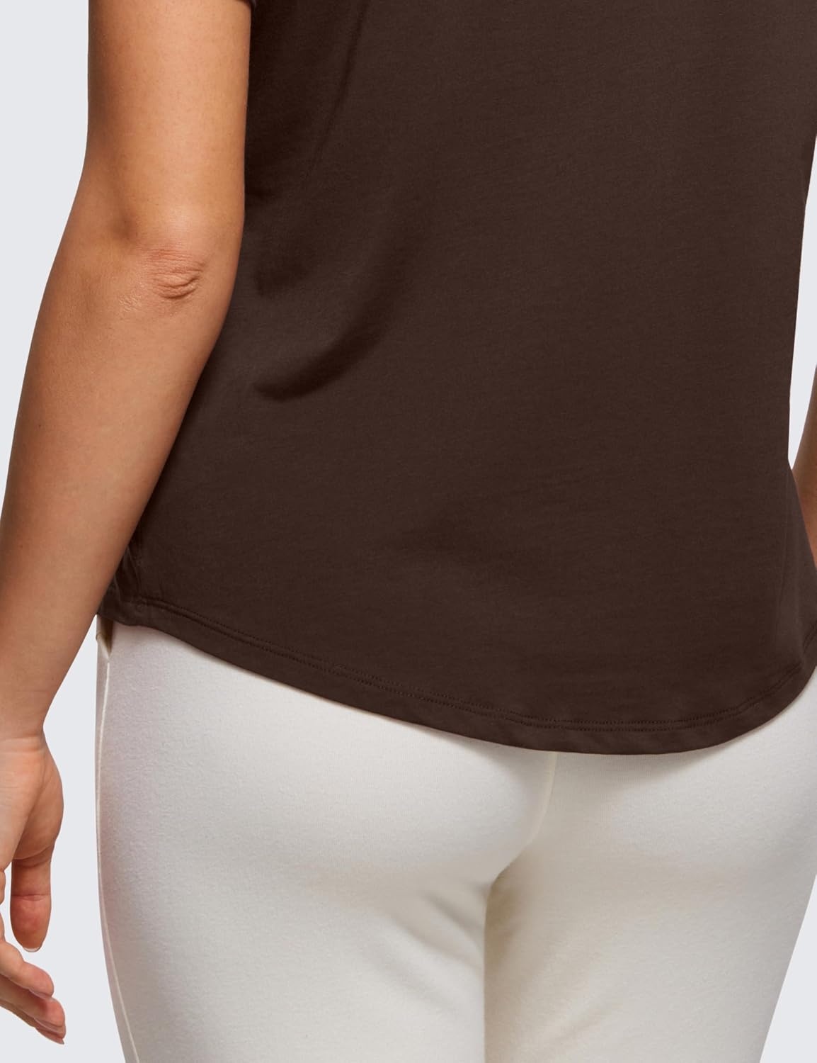 image:imageCRZ YOGA Pima Cotton Crewneck TShirts for Women Workout Casual Yoga Athletic Short Sleeve Shirts Soft Crewneck Hip TopsHot Fudge Brown