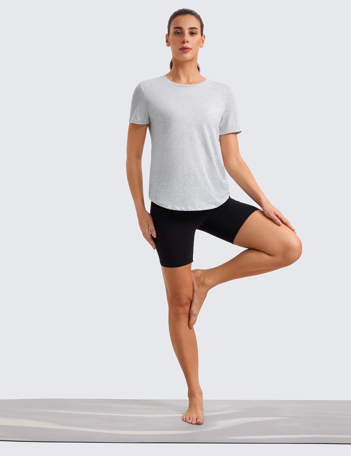image:imageCRZ YOGA Pima Cotton Crewneck TShirts for Women Workout Casual Yoga Athletic Short Sleeve Shirts Soft Crewneck Hip TopsLight Grey Heather