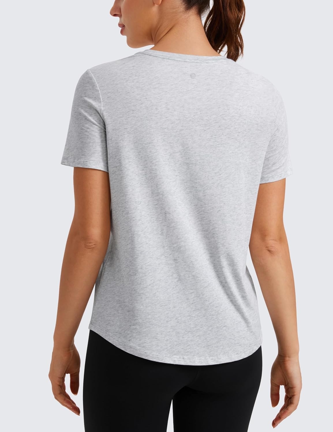 image:imageCRZ YOGA Pima Cotton Crewneck TShirts for Women Workout Casual Yoga Athletic Short Sleeve Shirts Soft Crewneck Hip TopsLight Grey Heather
