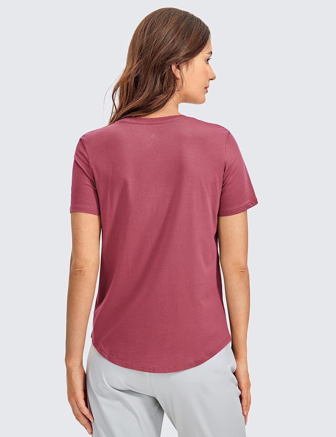 image:imageCRZ YOGA Pima Cotton Crewneck TShirts for Women Workout Casual Yoga Athletic Short Sleeve Shirts Soft Crewneck Hip TopsMisty Merlot