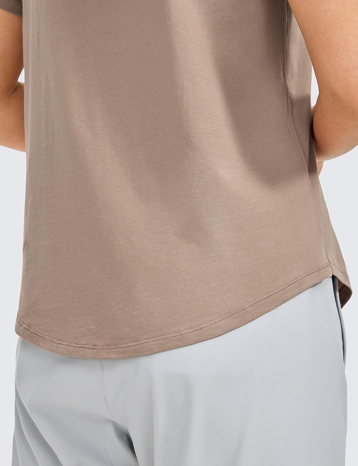 image:imageCRZ YOGA Pima Cotton Crewneck TShirts for Women Workout Casual Yoga Athletic Short Sleeve Shirts Soft Crewneck Hip TopsMortar Color
